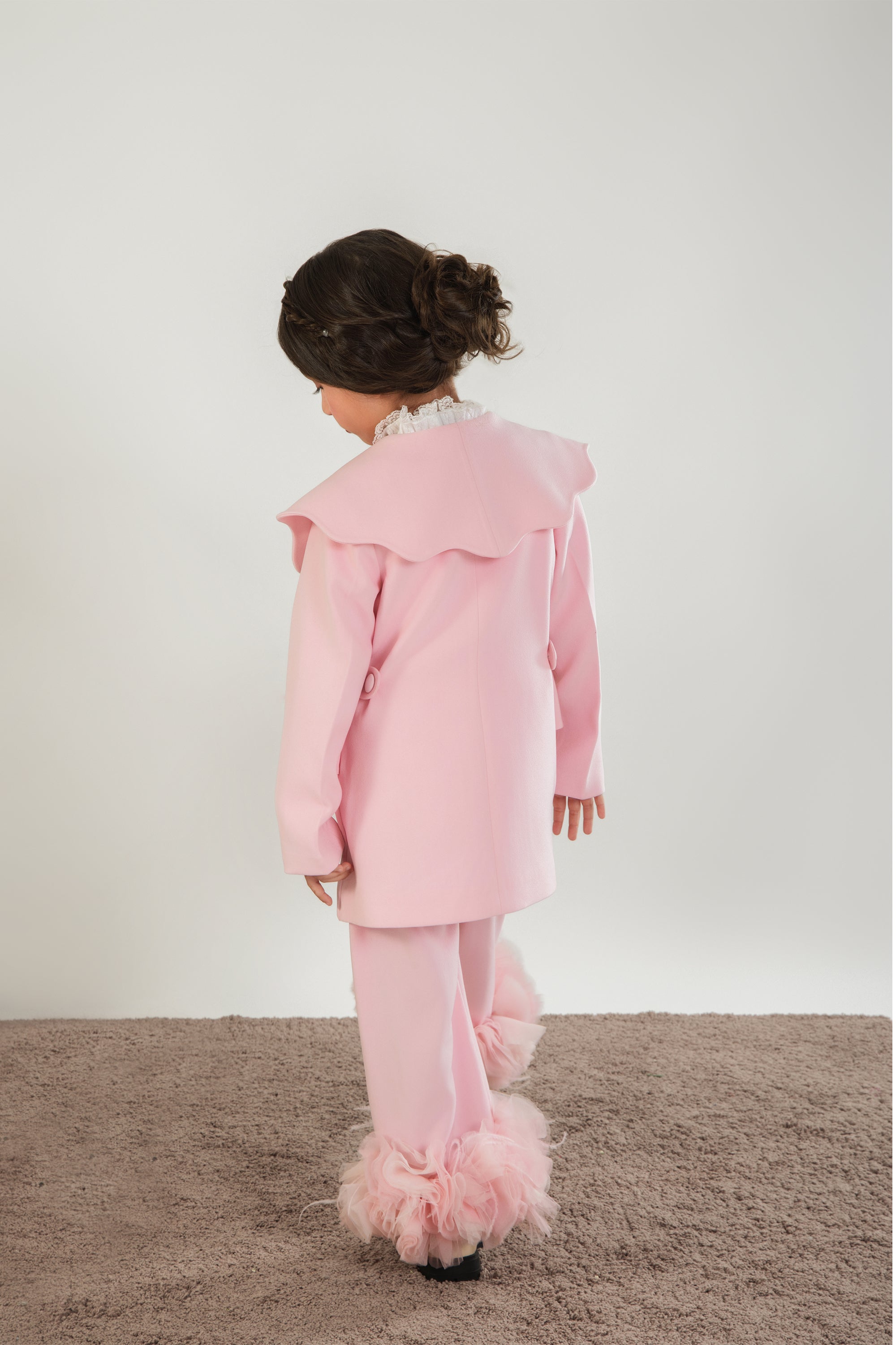 Paige Pink Blazer & Pants Set with Tulle Flowers & Feathers