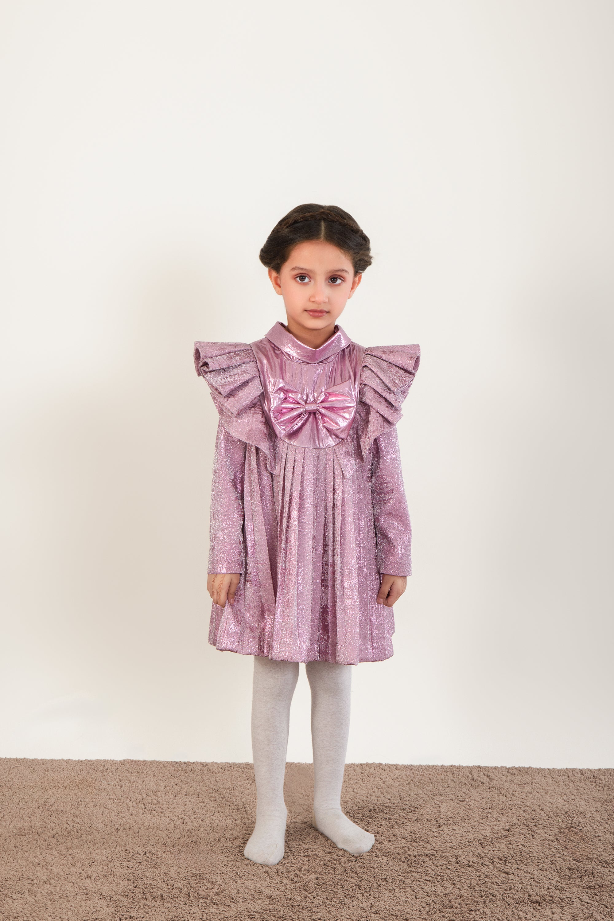 Pleated Foil Full Sleeves Dress