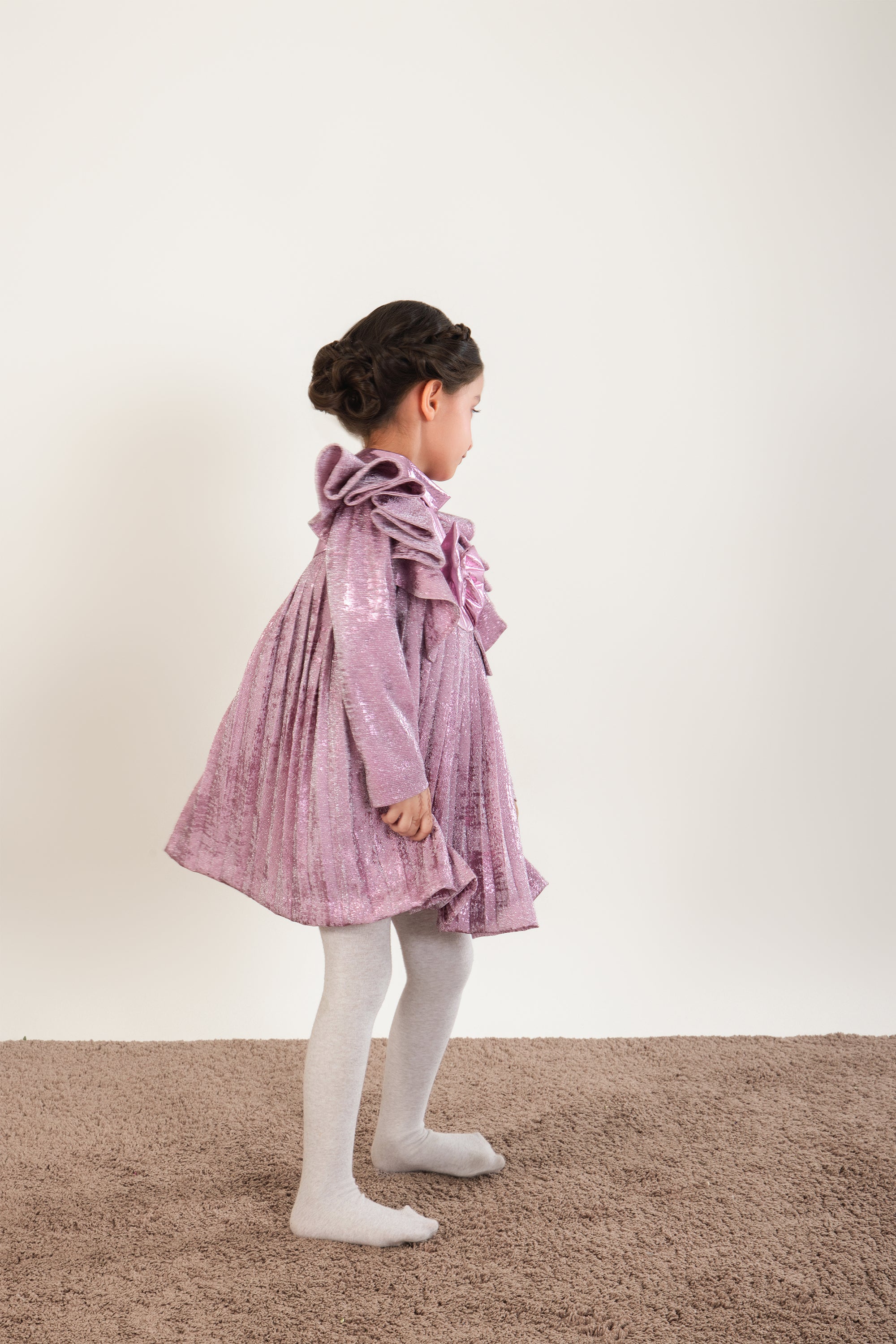 Pleated Foil Full Sleeves Dress