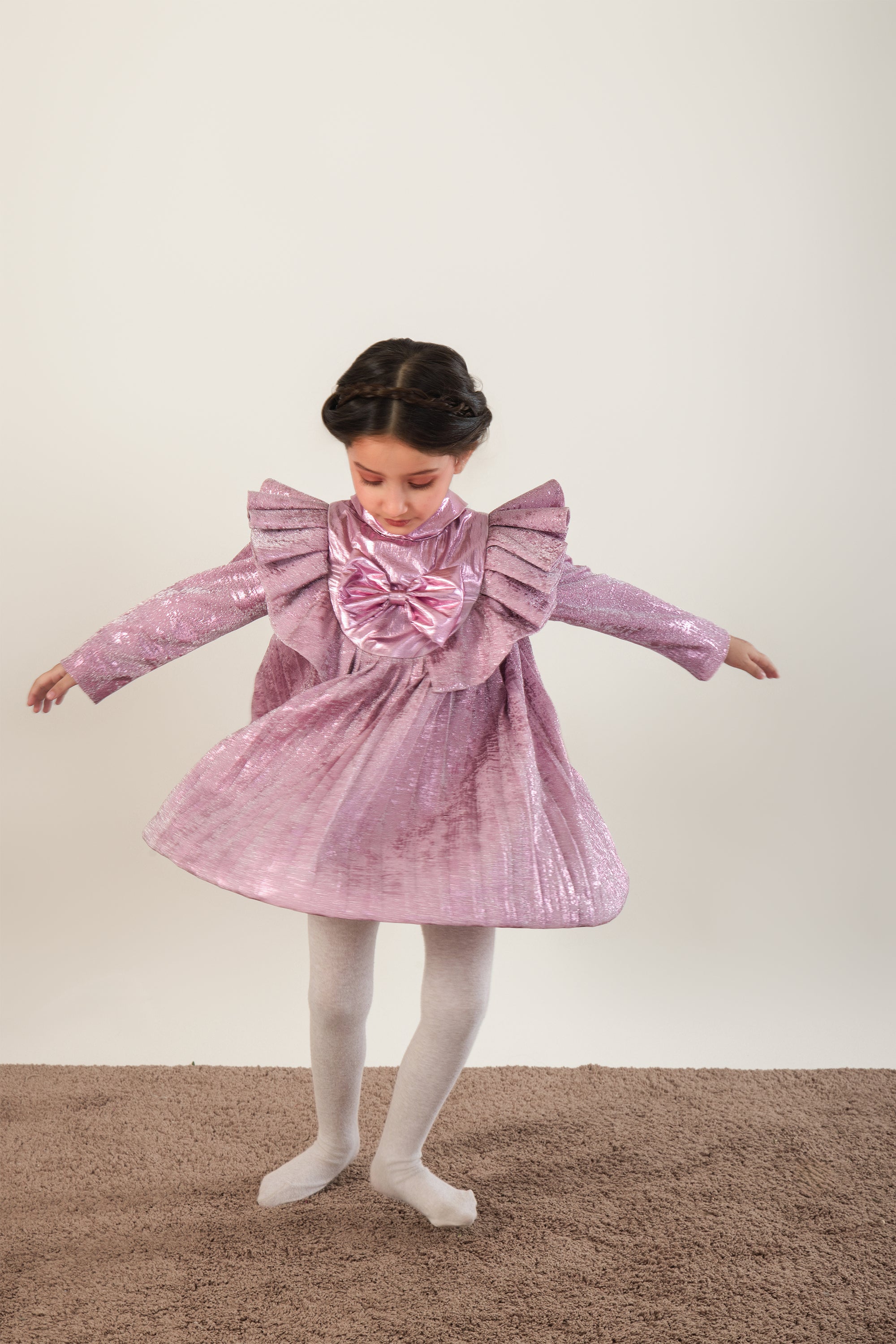 Pleated Foil Full Sleeves Dress