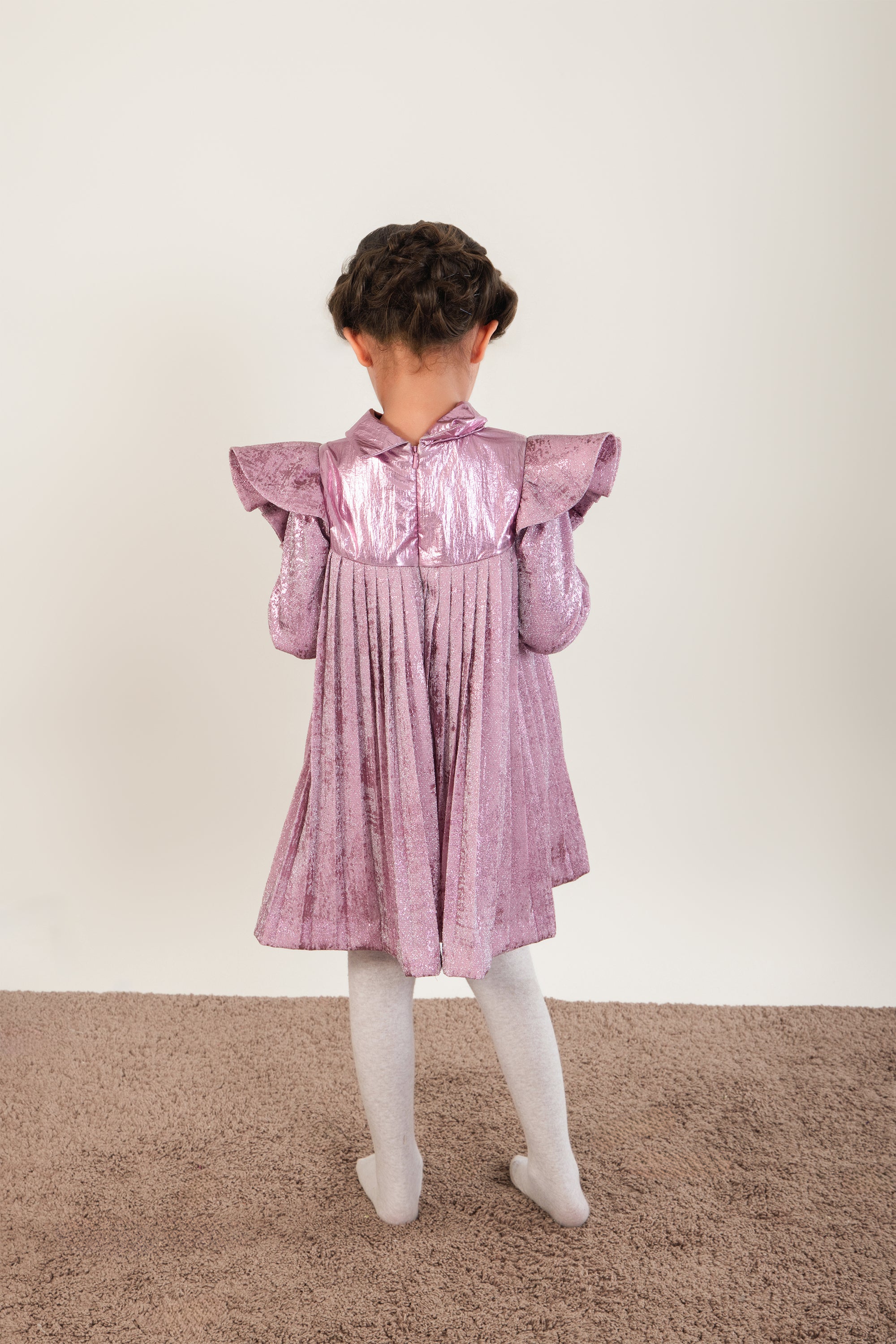 Pleated Foil Full Sleeves Dress