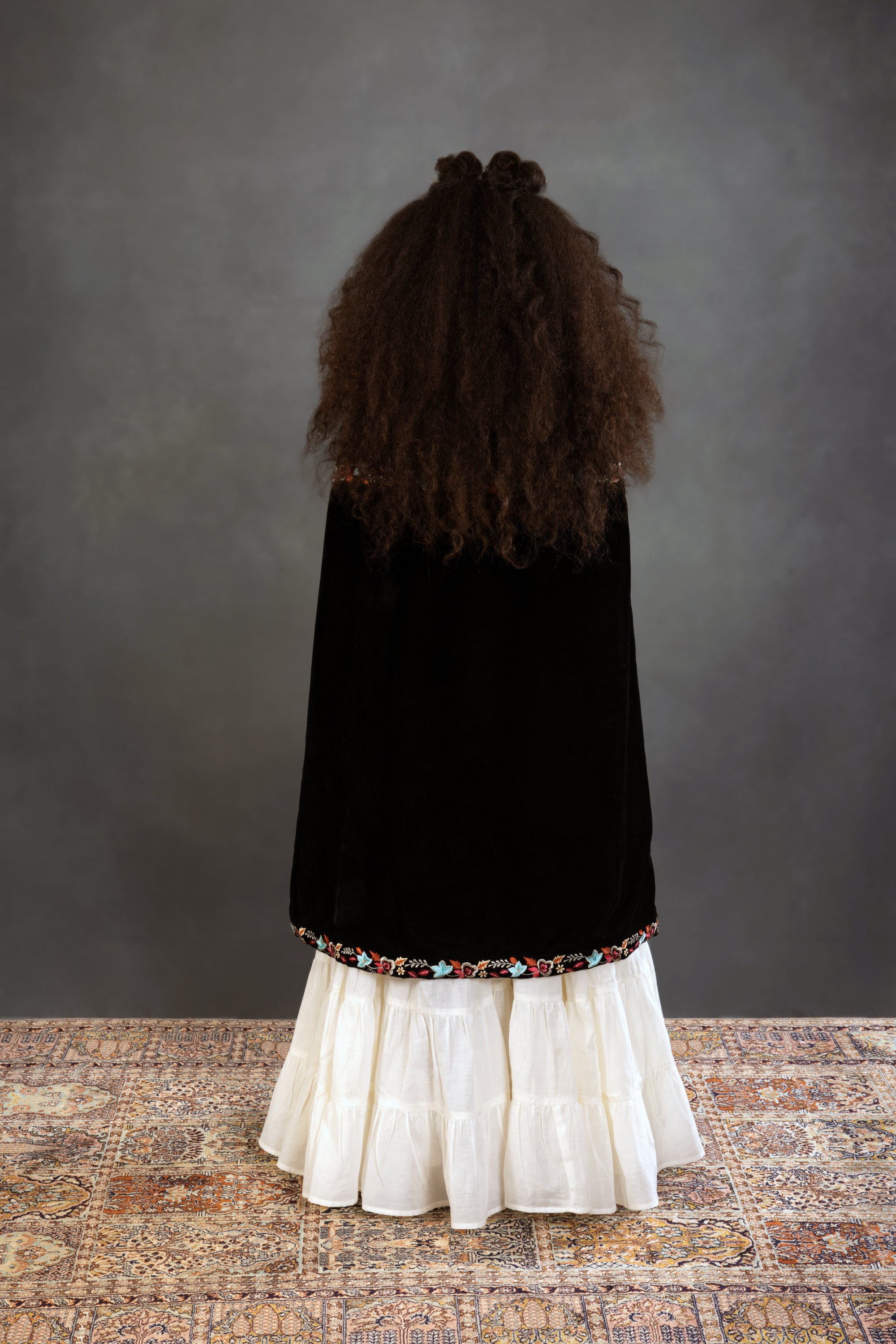 Black Floral Long Cape with Jalabiya