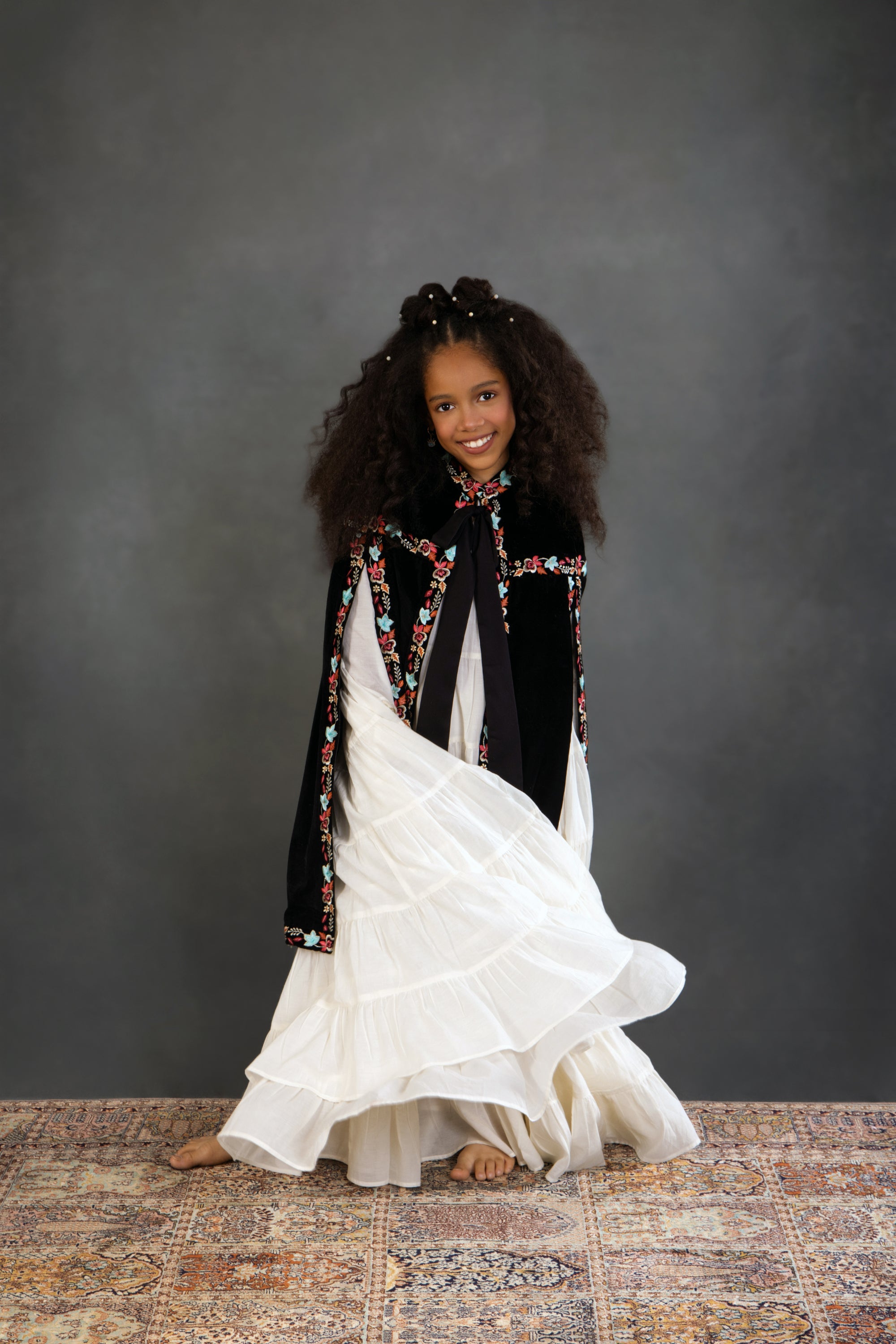 Black Floral Long Cape with Jalabiya