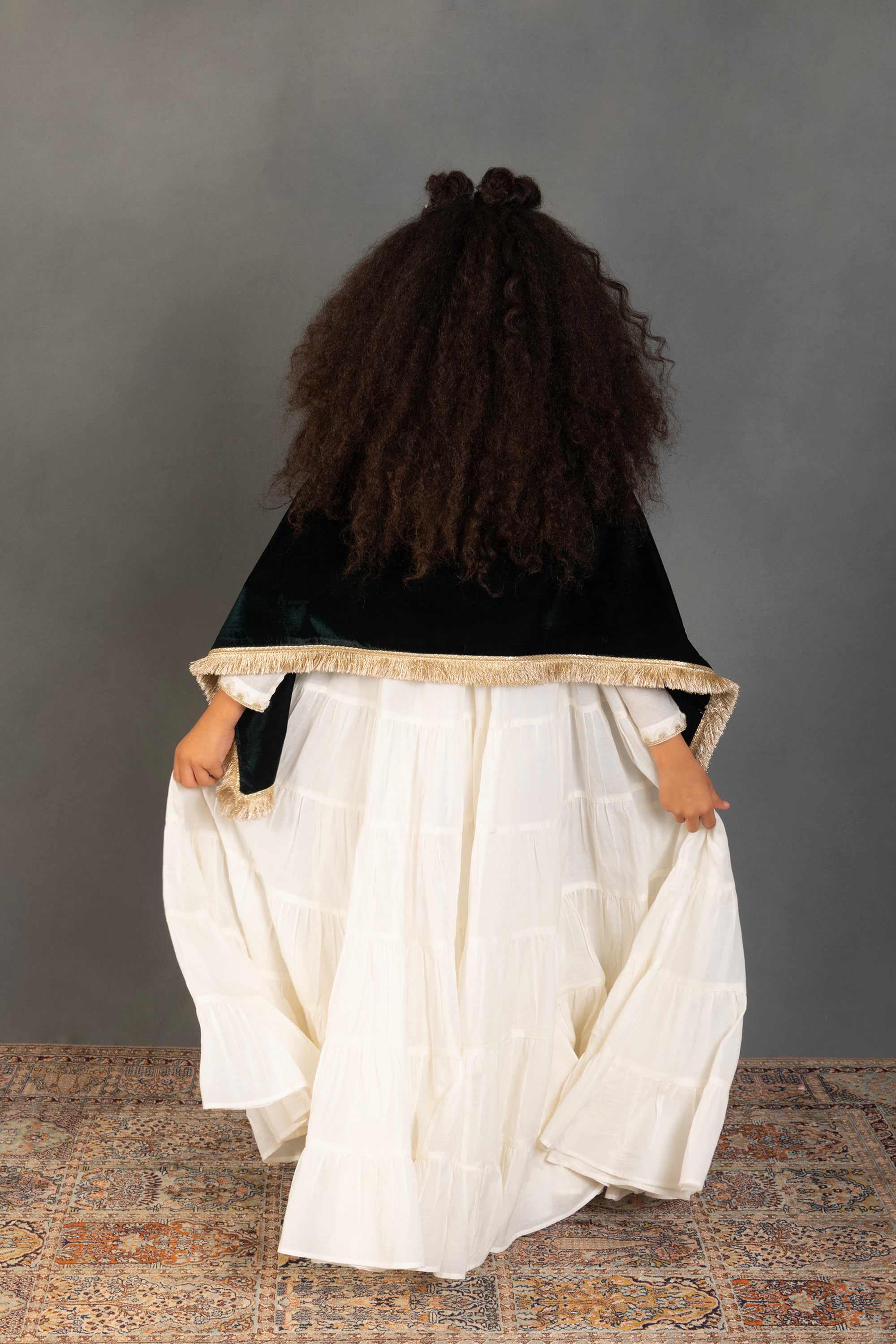 Green Velvet Shawl with Jalabiya