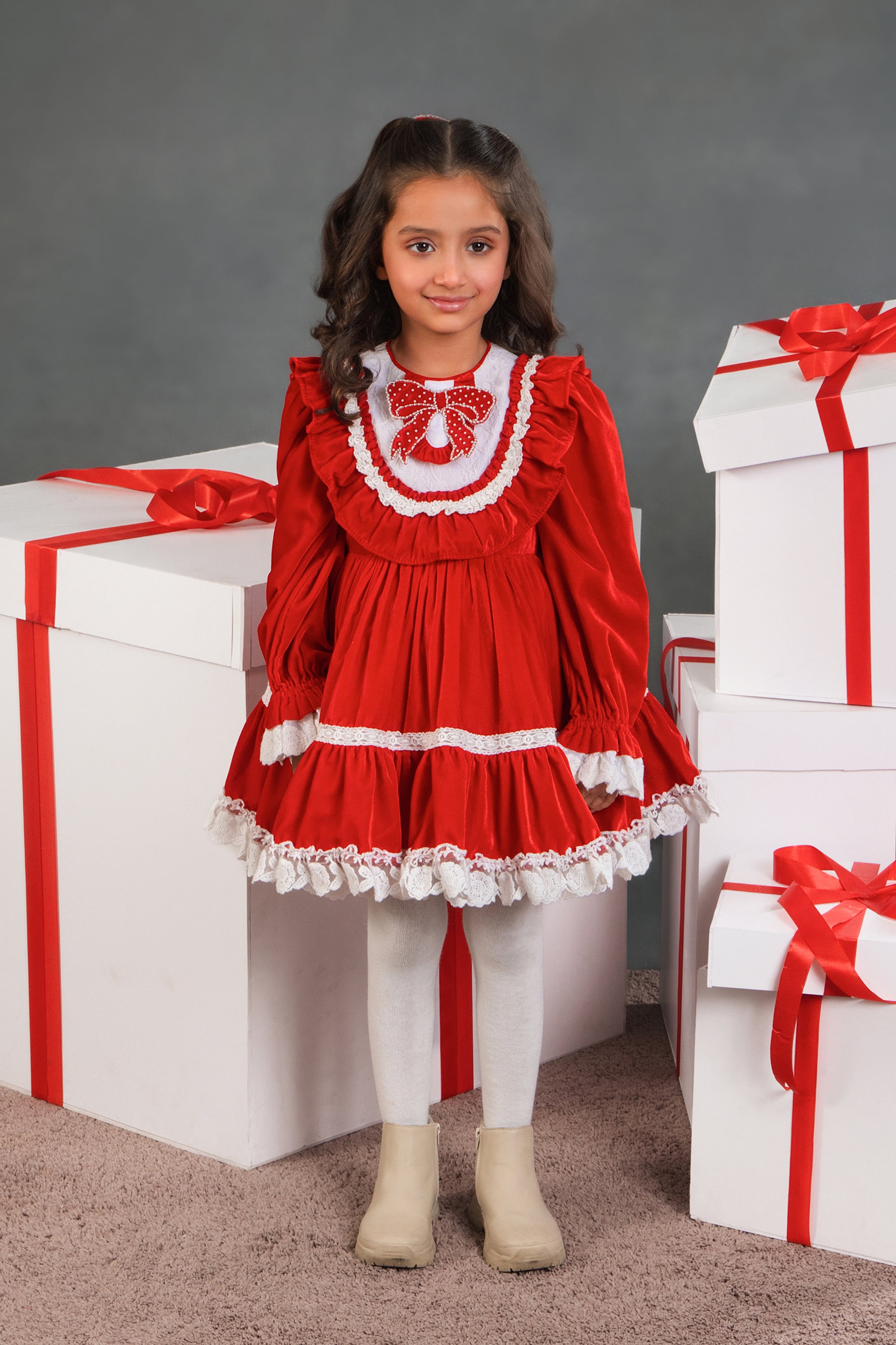 Brooke Embellished Bow Velvet Dress