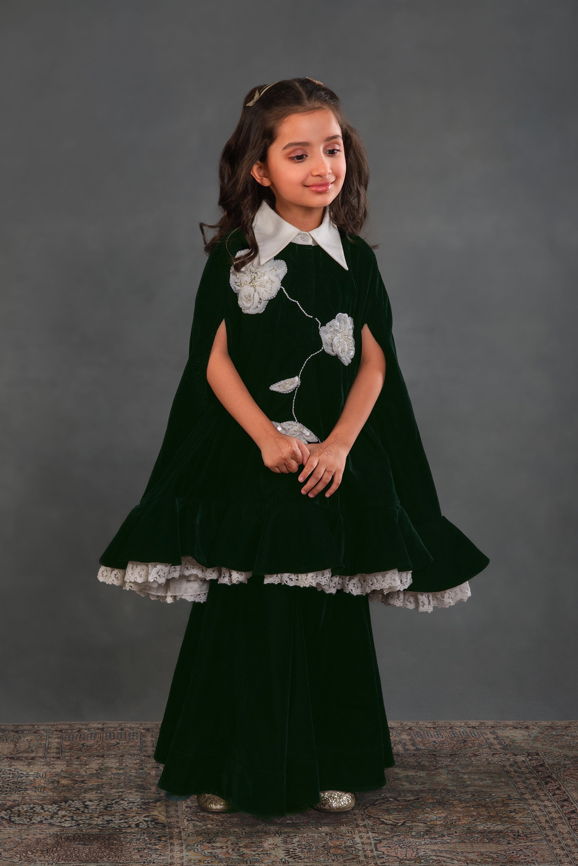 Briella Green Velvet Cape with Sharara