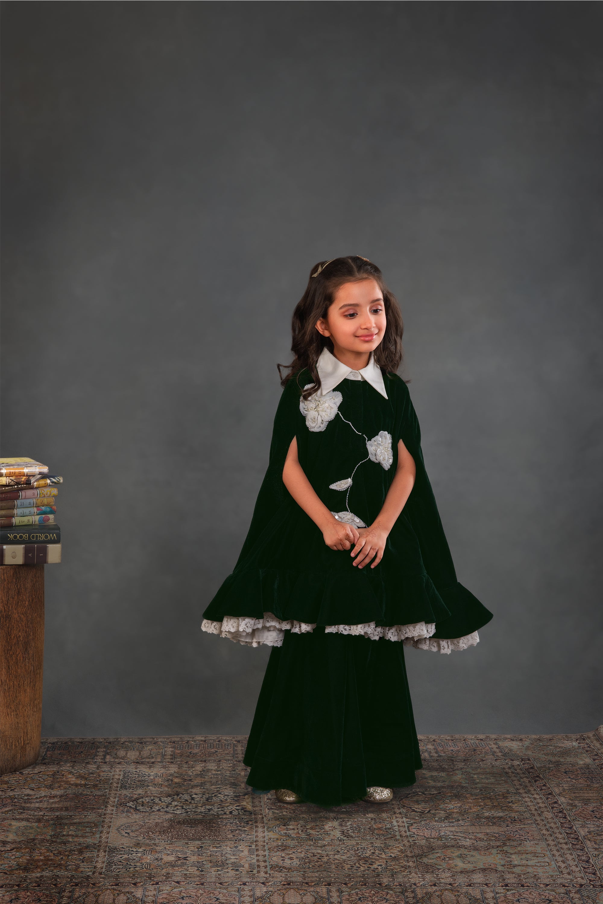 Briella Green Velvet Cape with Sharara