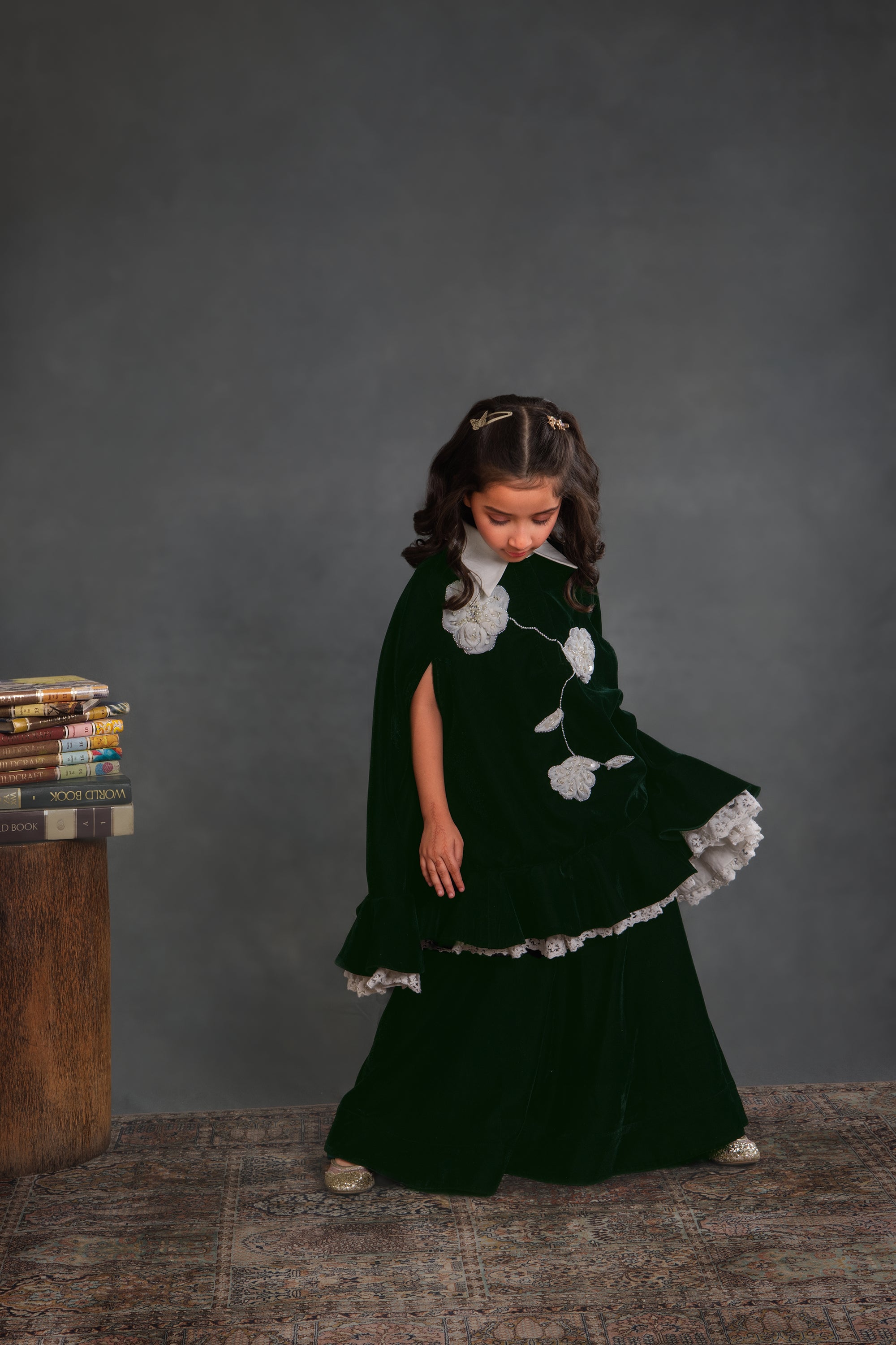 Briella Green Velvet Cape with Sharara
