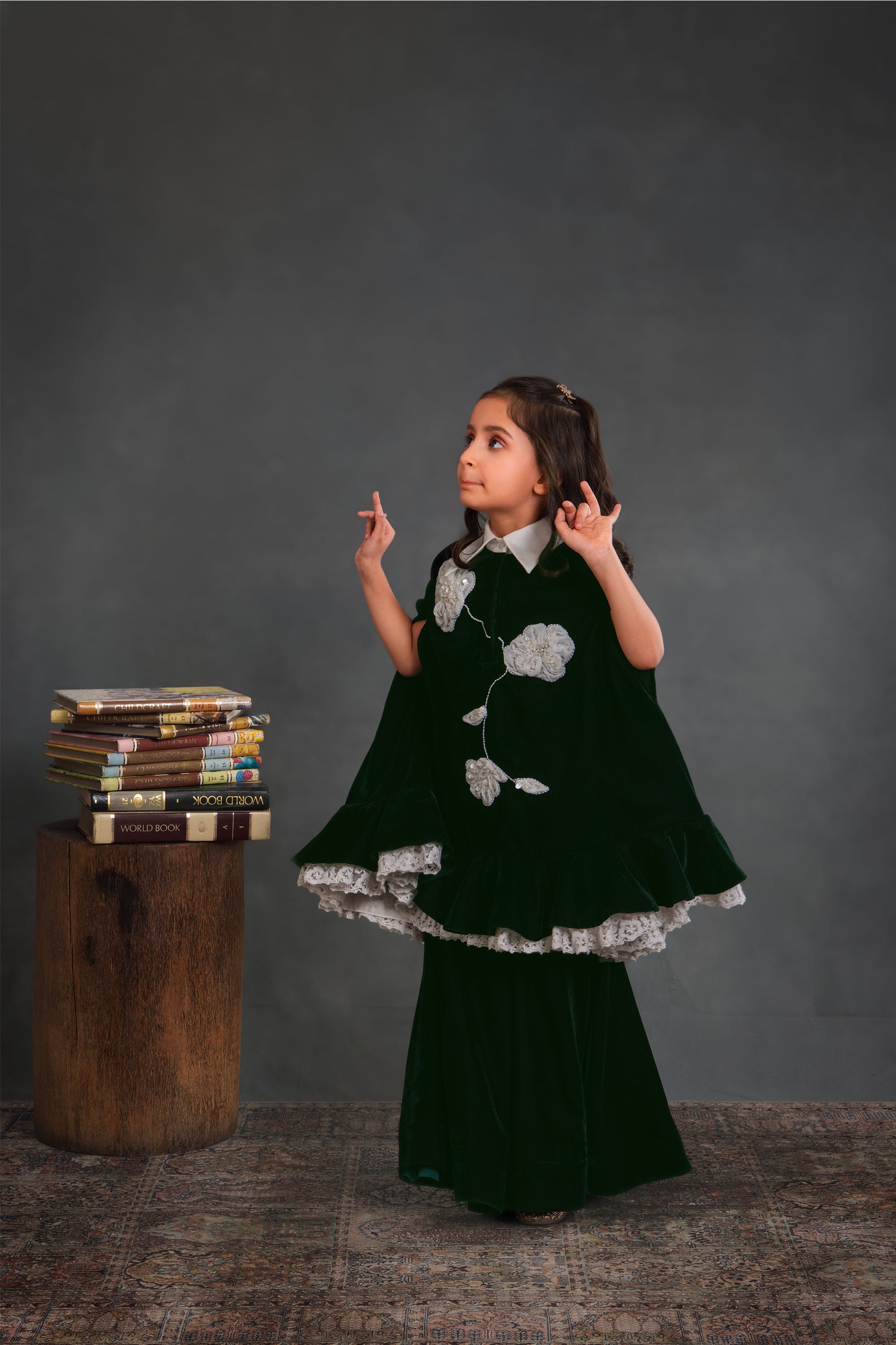 Briella Green Velvet Cape with Sharara