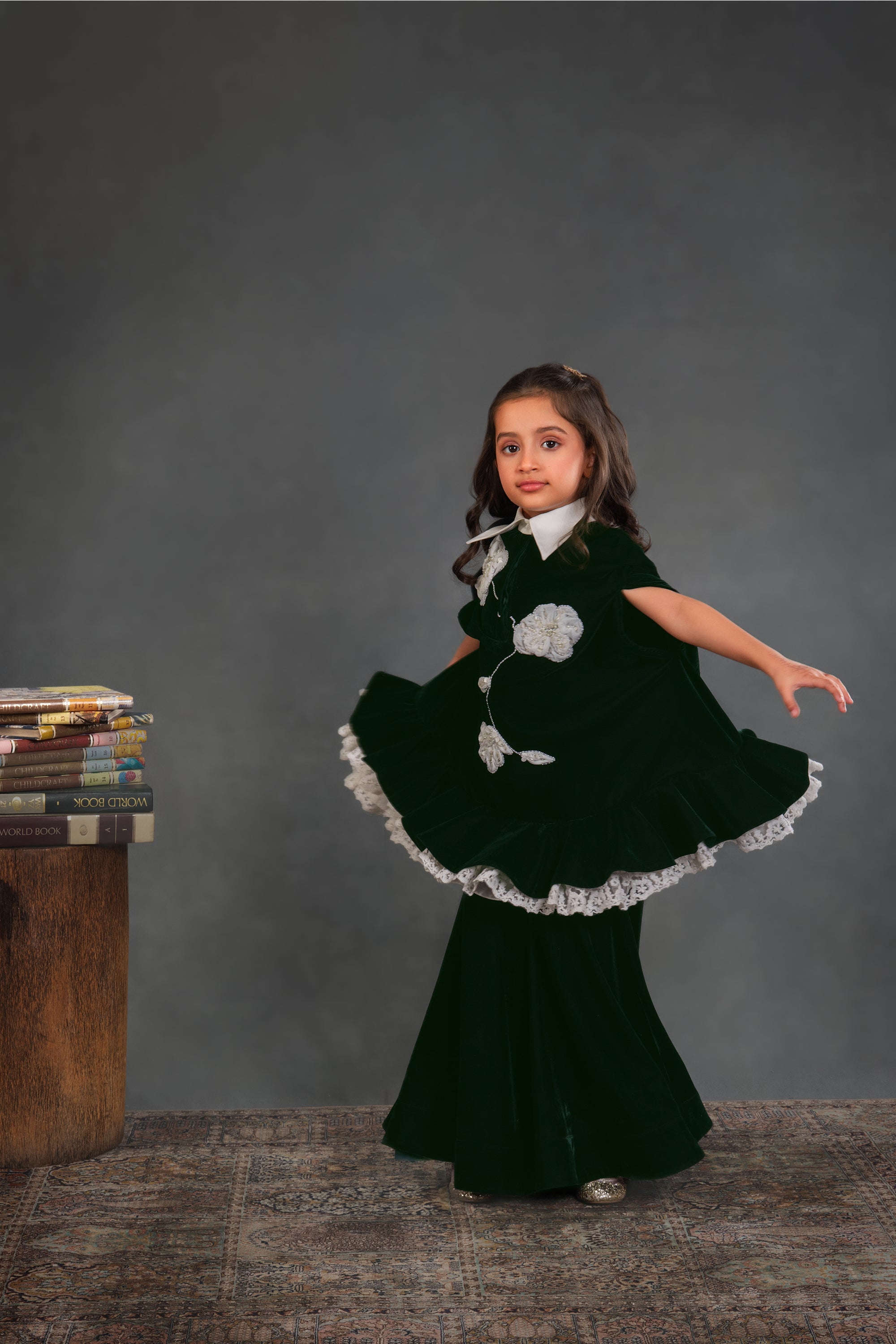 Briella Green Velvet Cape with Sharara