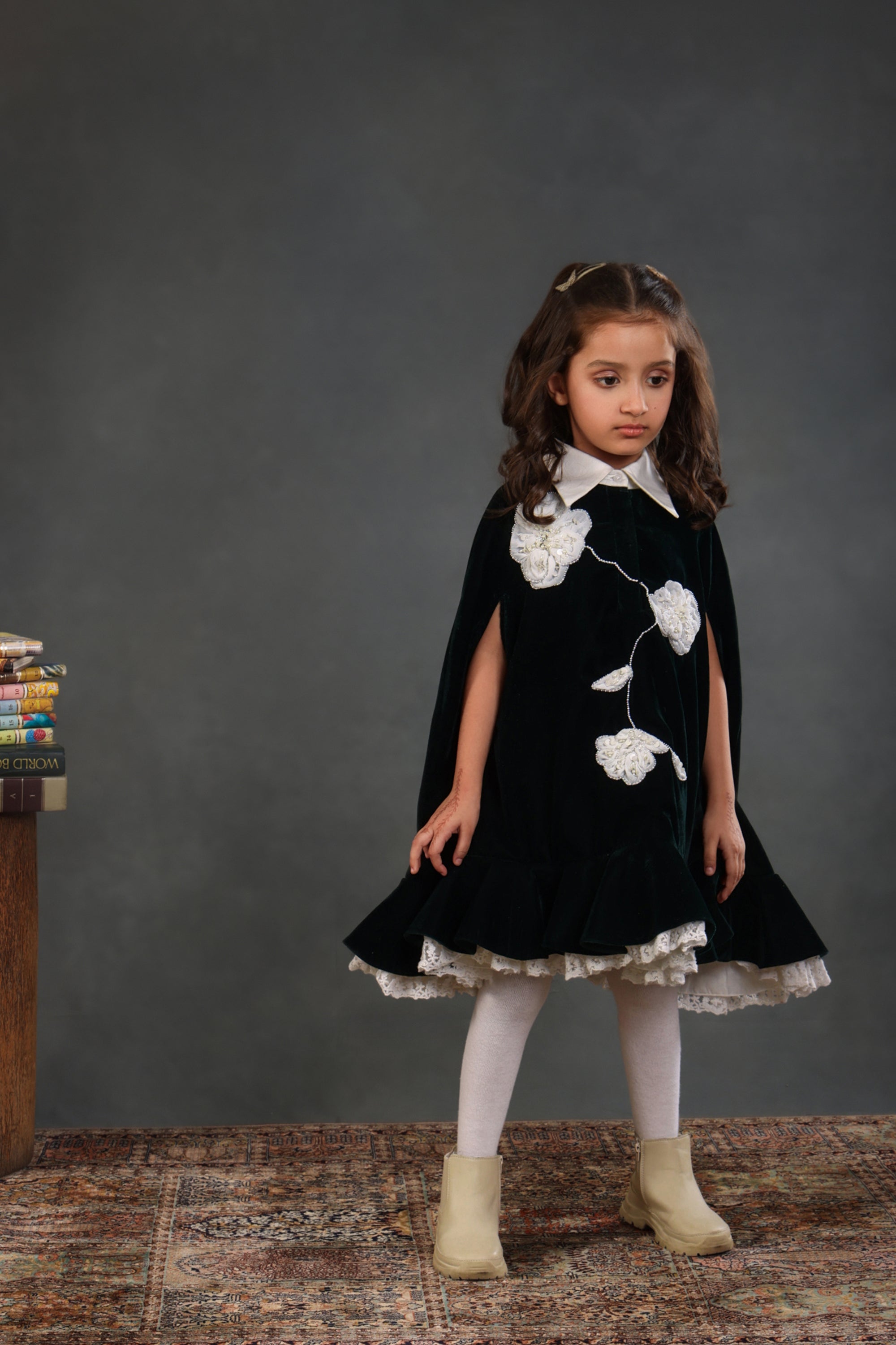 Briella Green Velvet Cape Dress