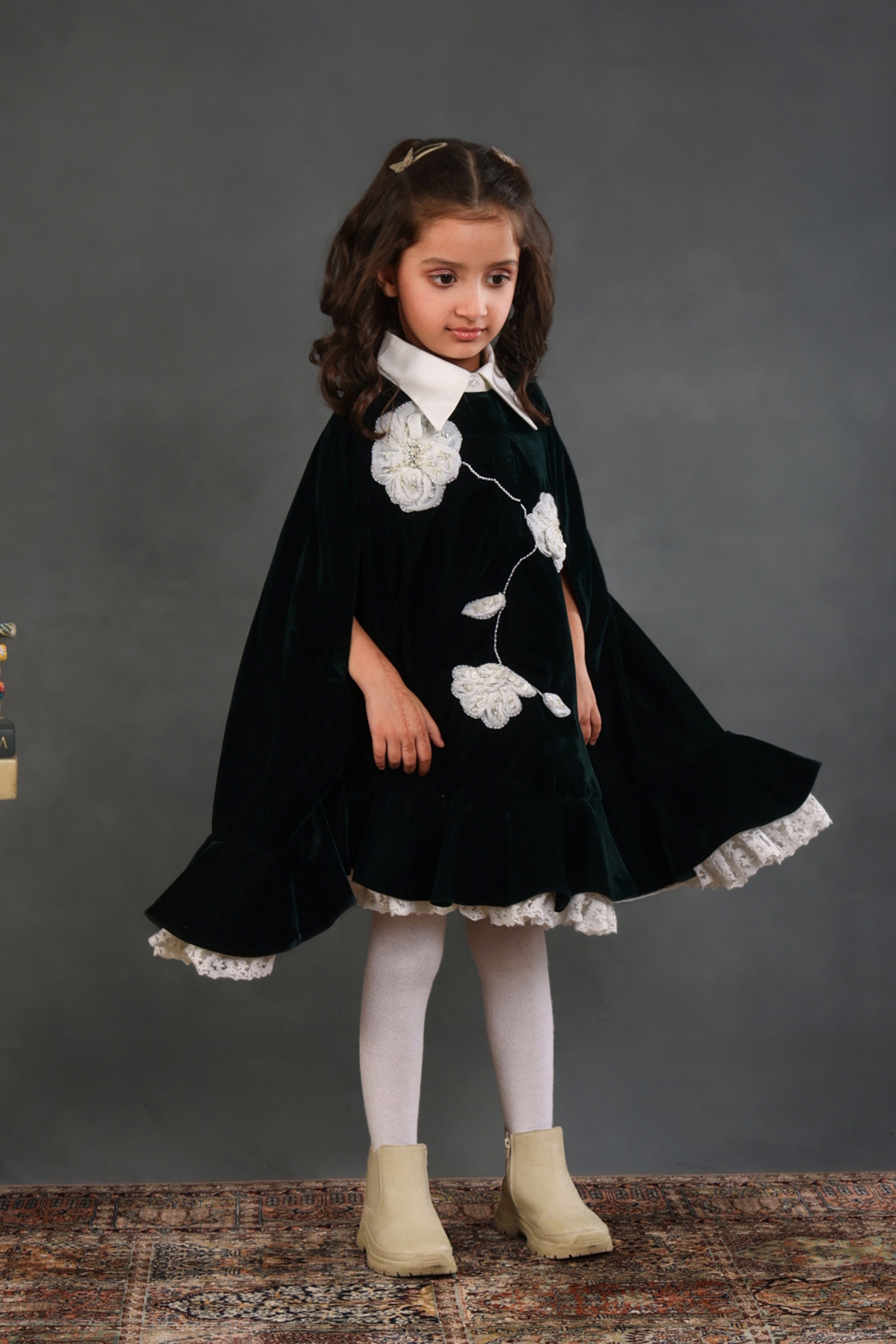 Briella Green Velvet Cape Dress