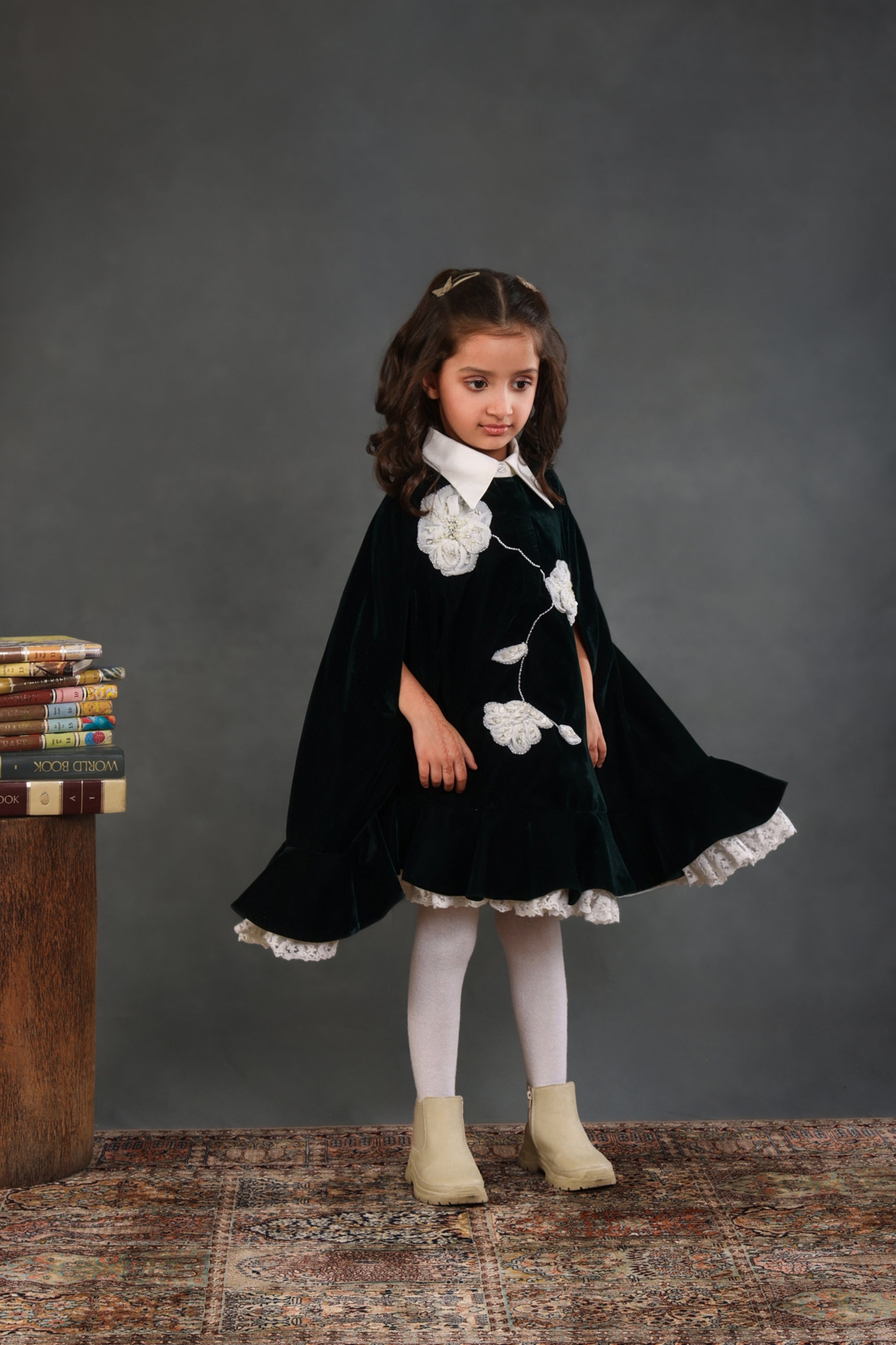 Briella Green Velvet Cape Dress