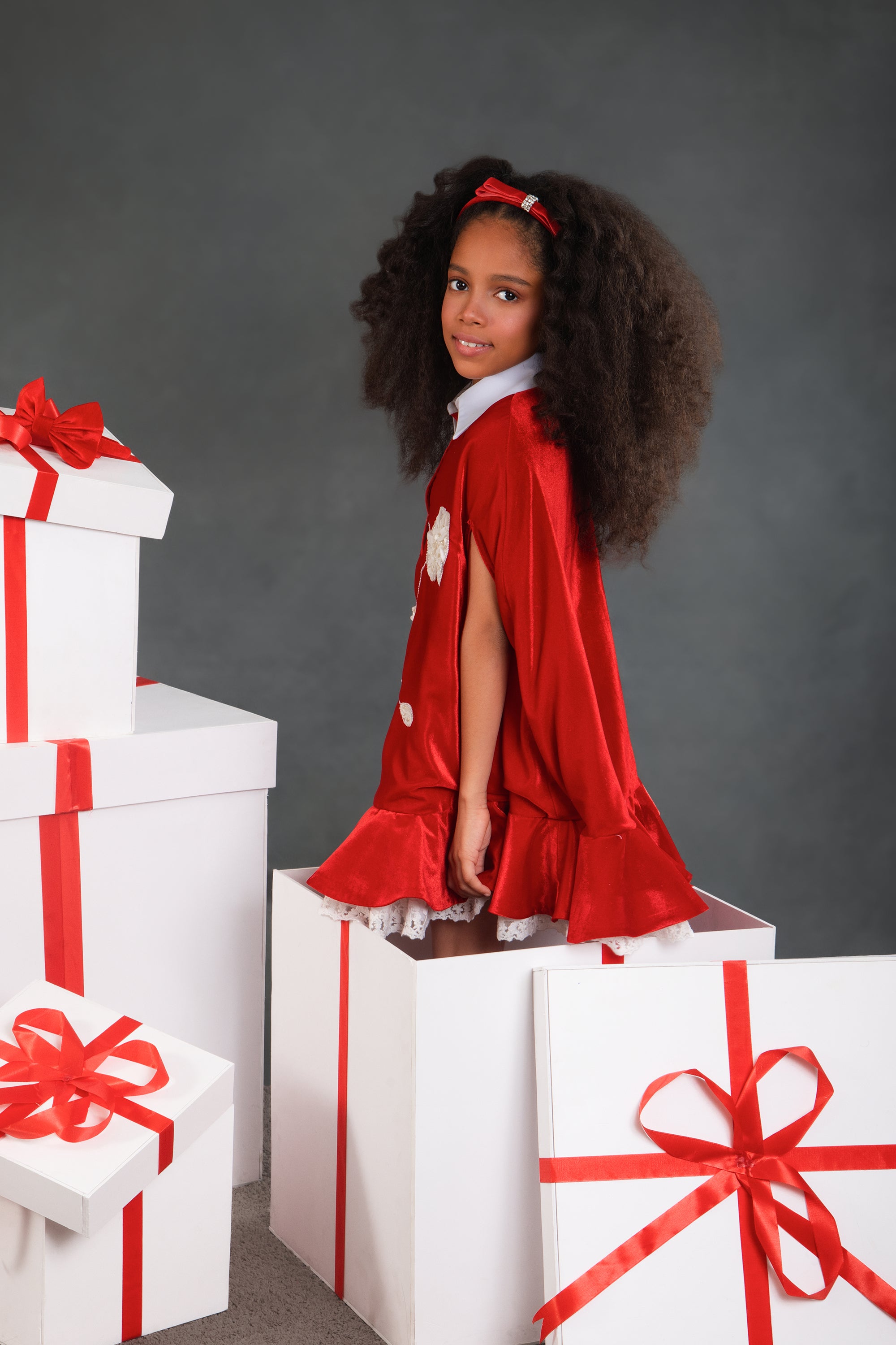 Briella Red Velvet Cape Dress