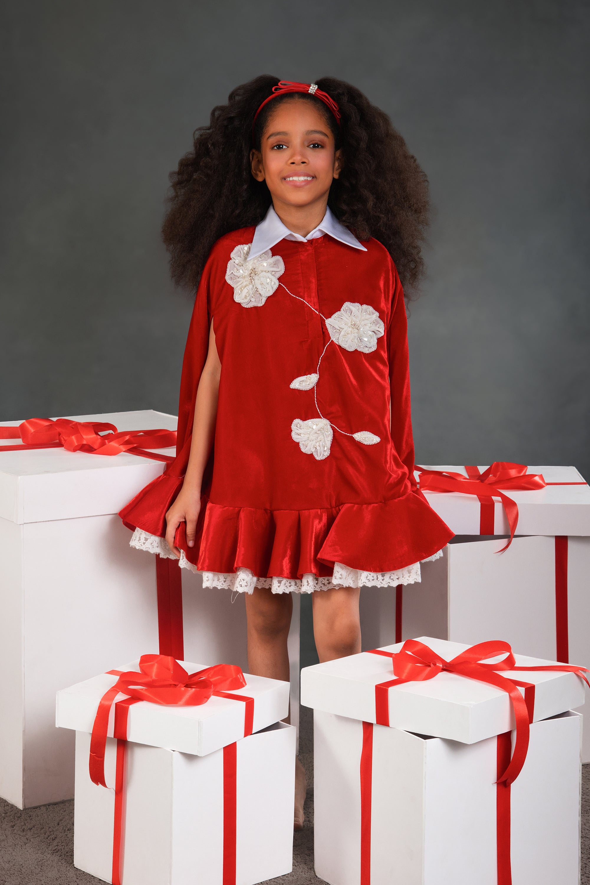 Briella Red Velvet Cape Dress