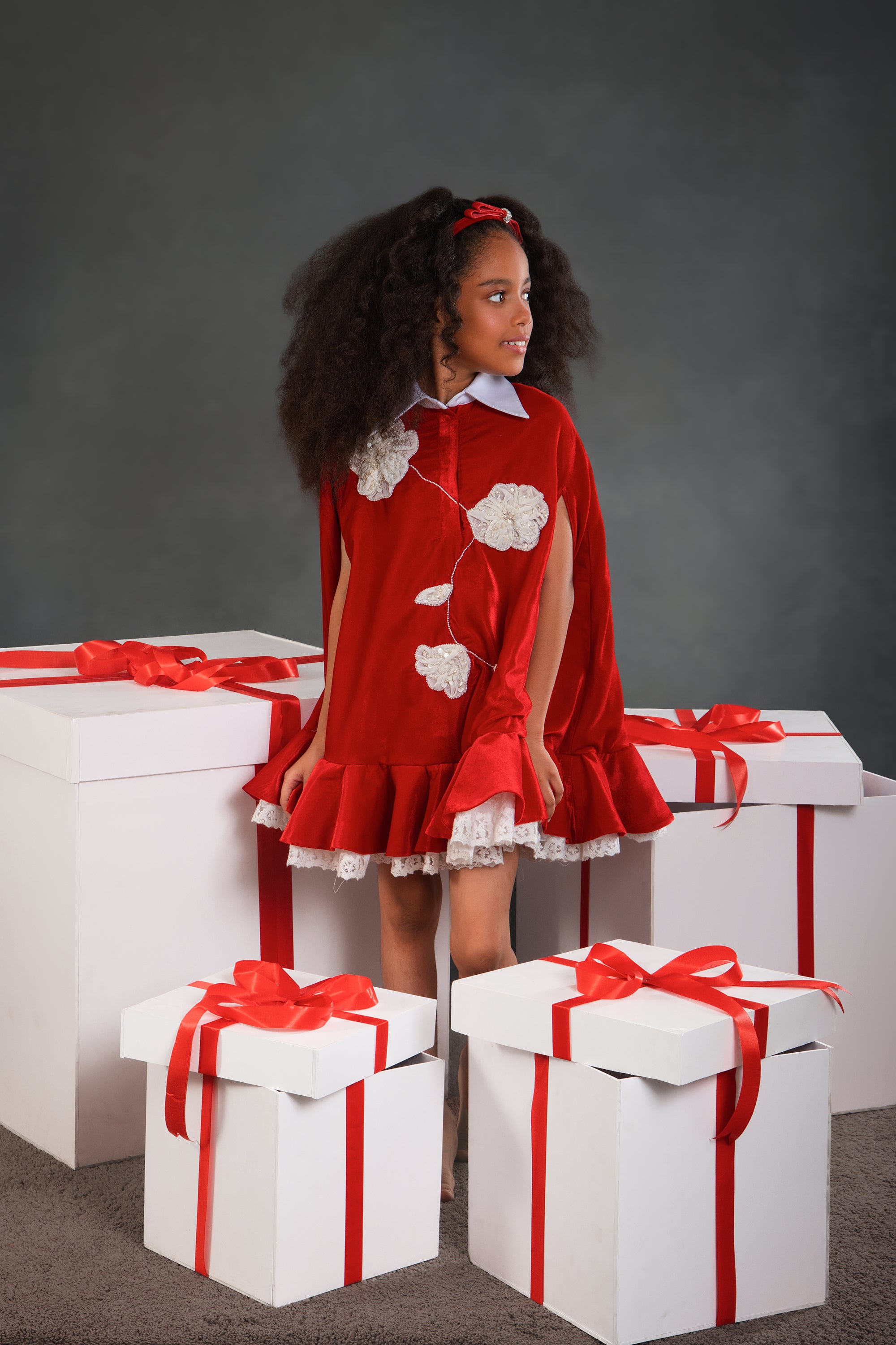 Briella Red Velvet Cape Dress