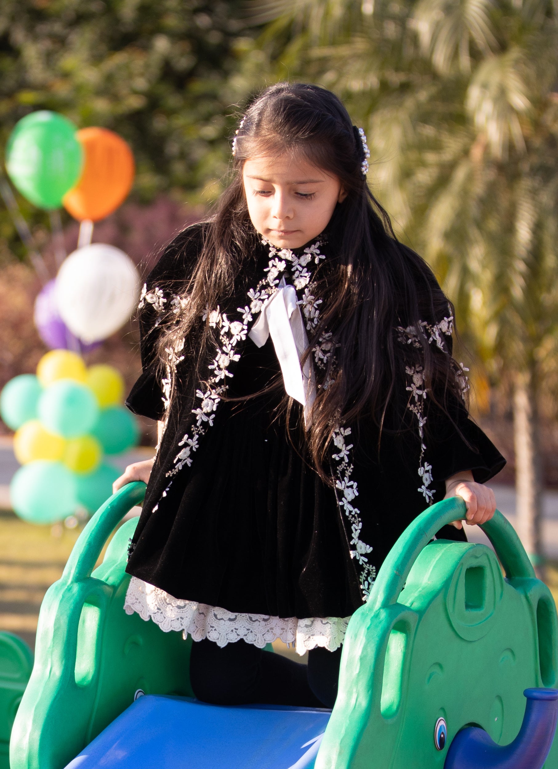 The Floral Velvet Cape (Black)