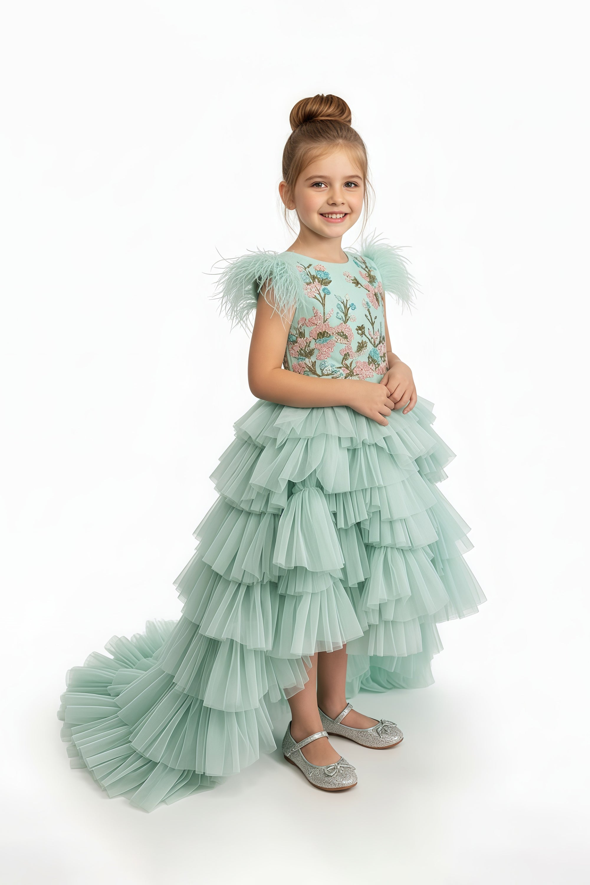 Mary Tulle Midi Dress with Trail