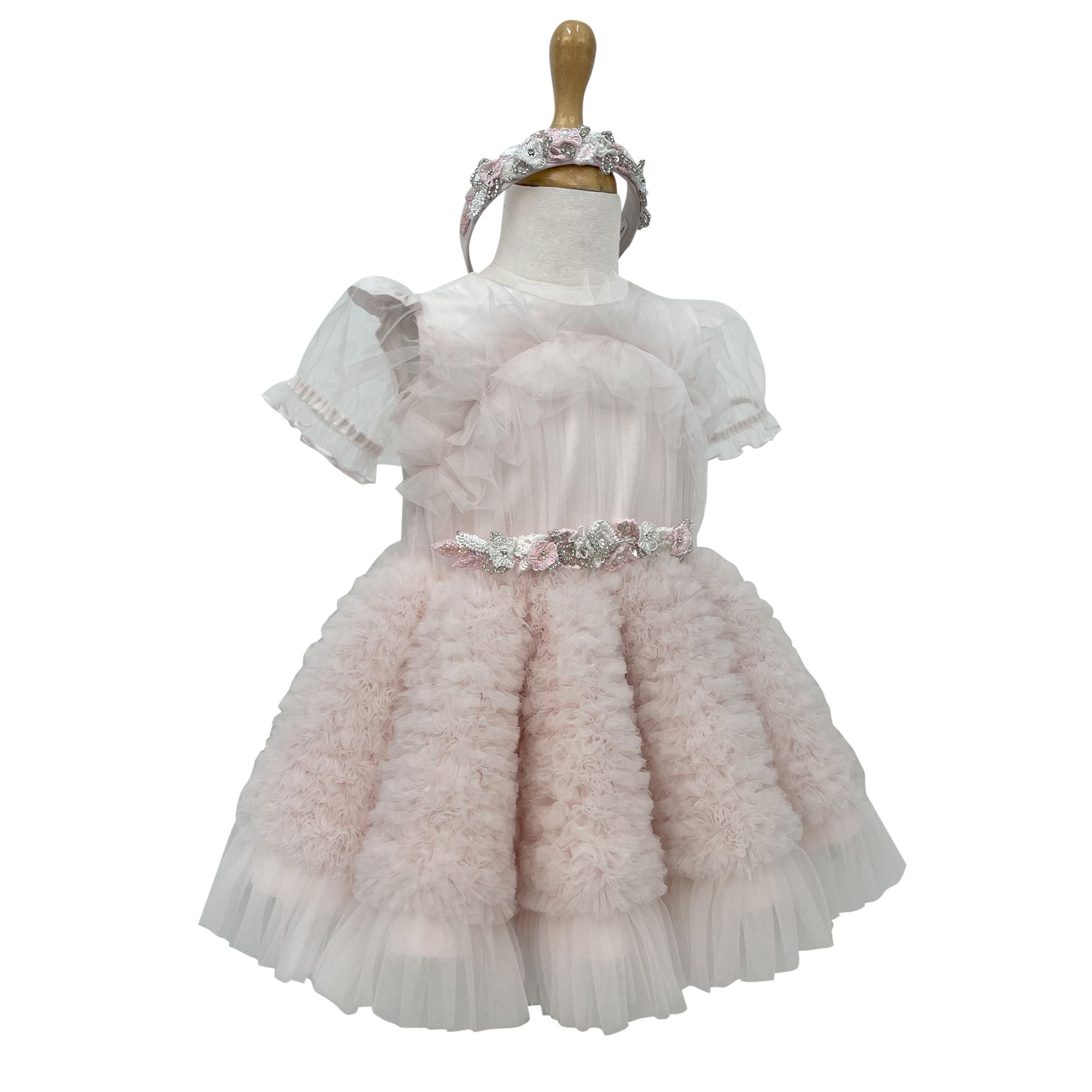 The Embellished Ariel Tulle Dress with Sleeves (Pink)