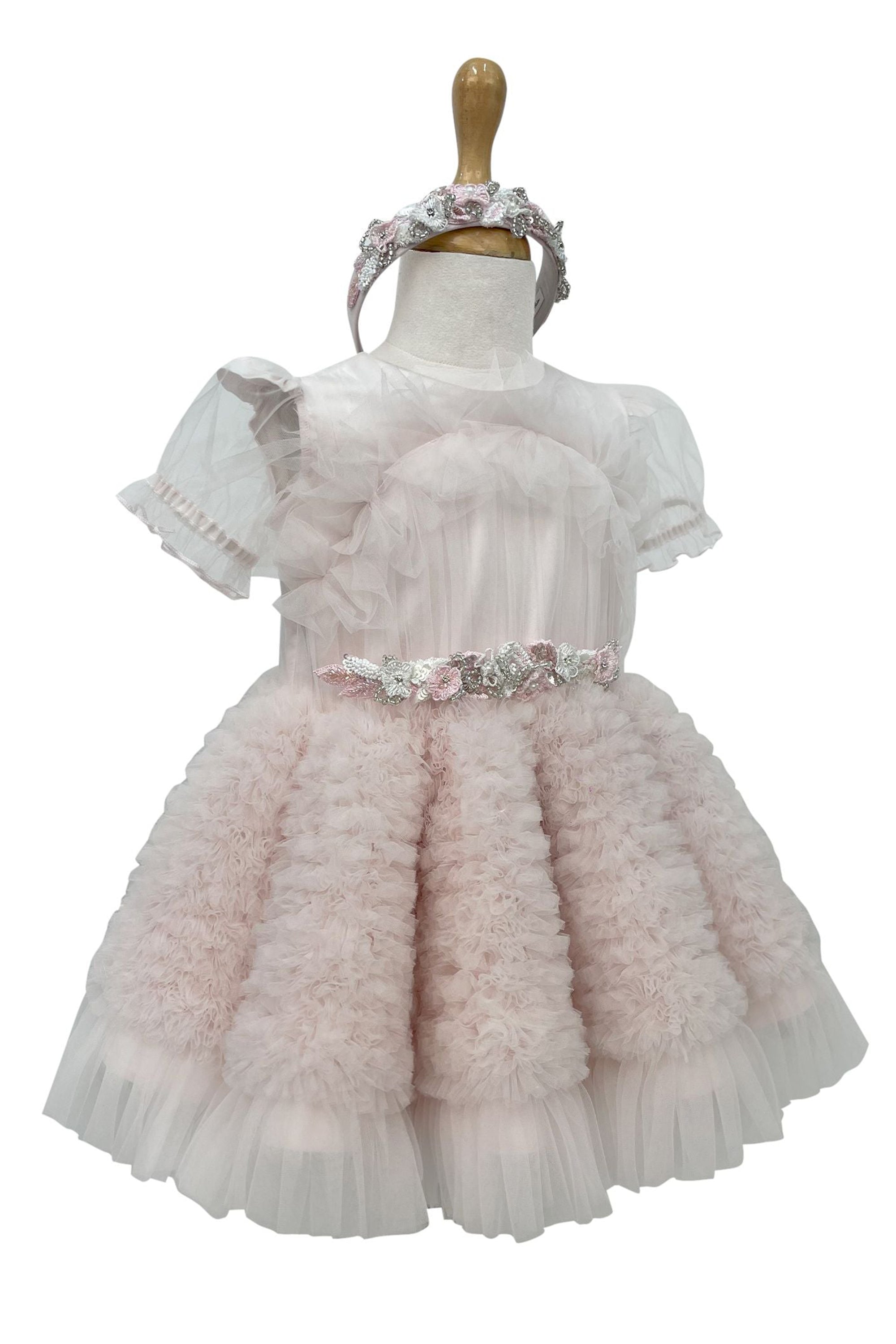 The Embellished Ariel Tulle Dress with Sleeves (Pink)