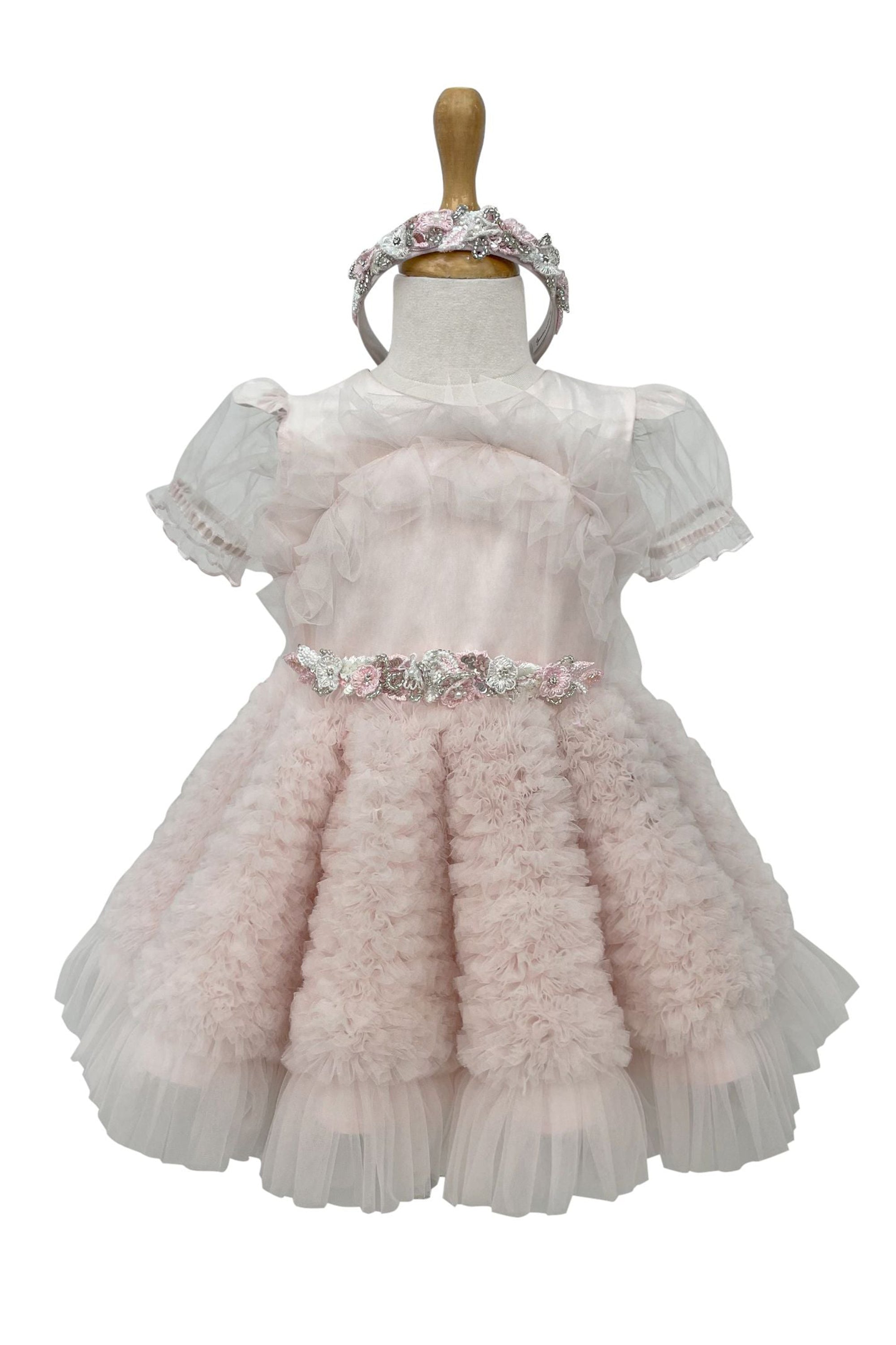 The Embellished Ariel Tulle Dress with Sleeves (Pink)