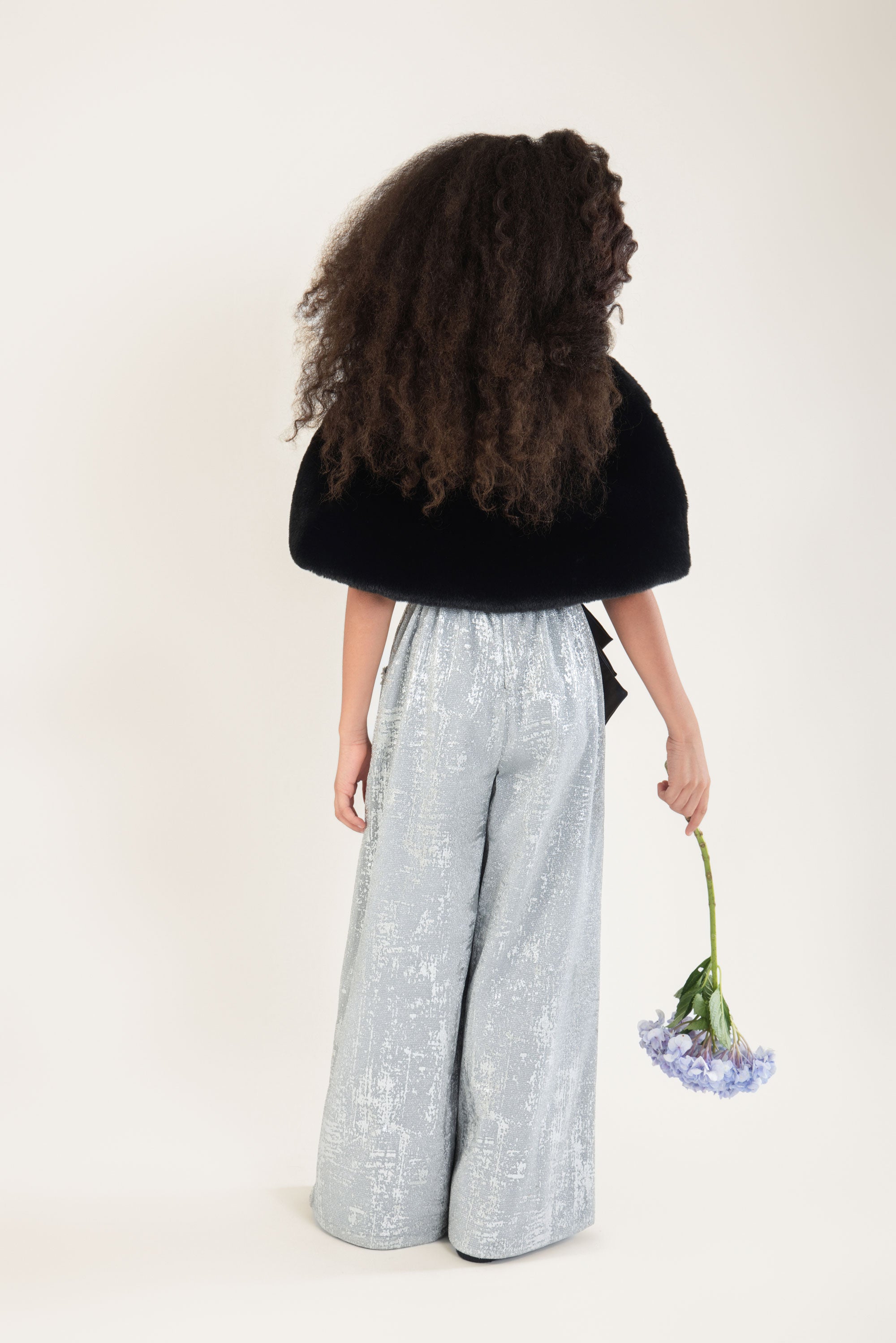 Black Fur Cape with Silver Mia Jumpsuit