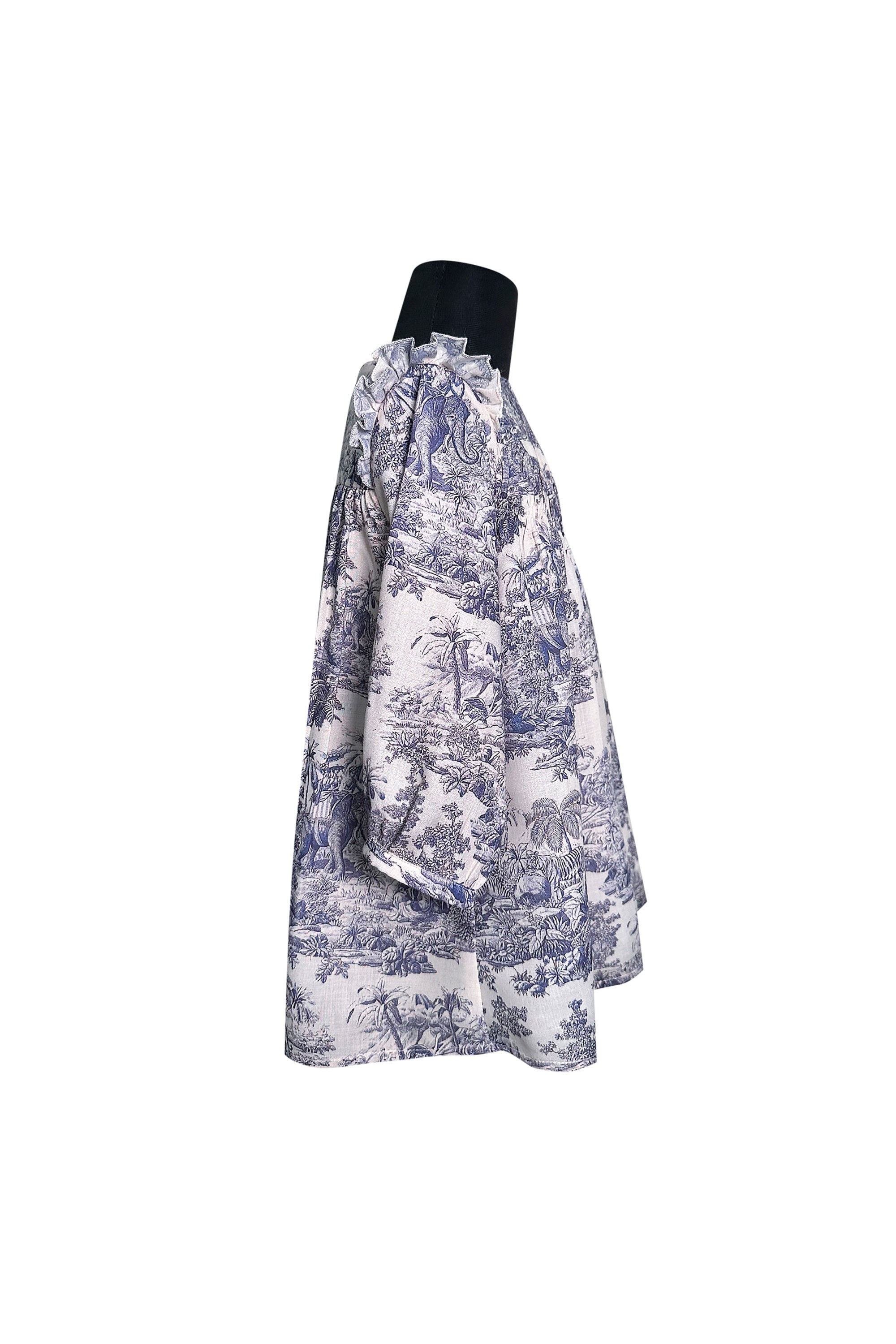 Blue and White Printed Full Sleeves Dress