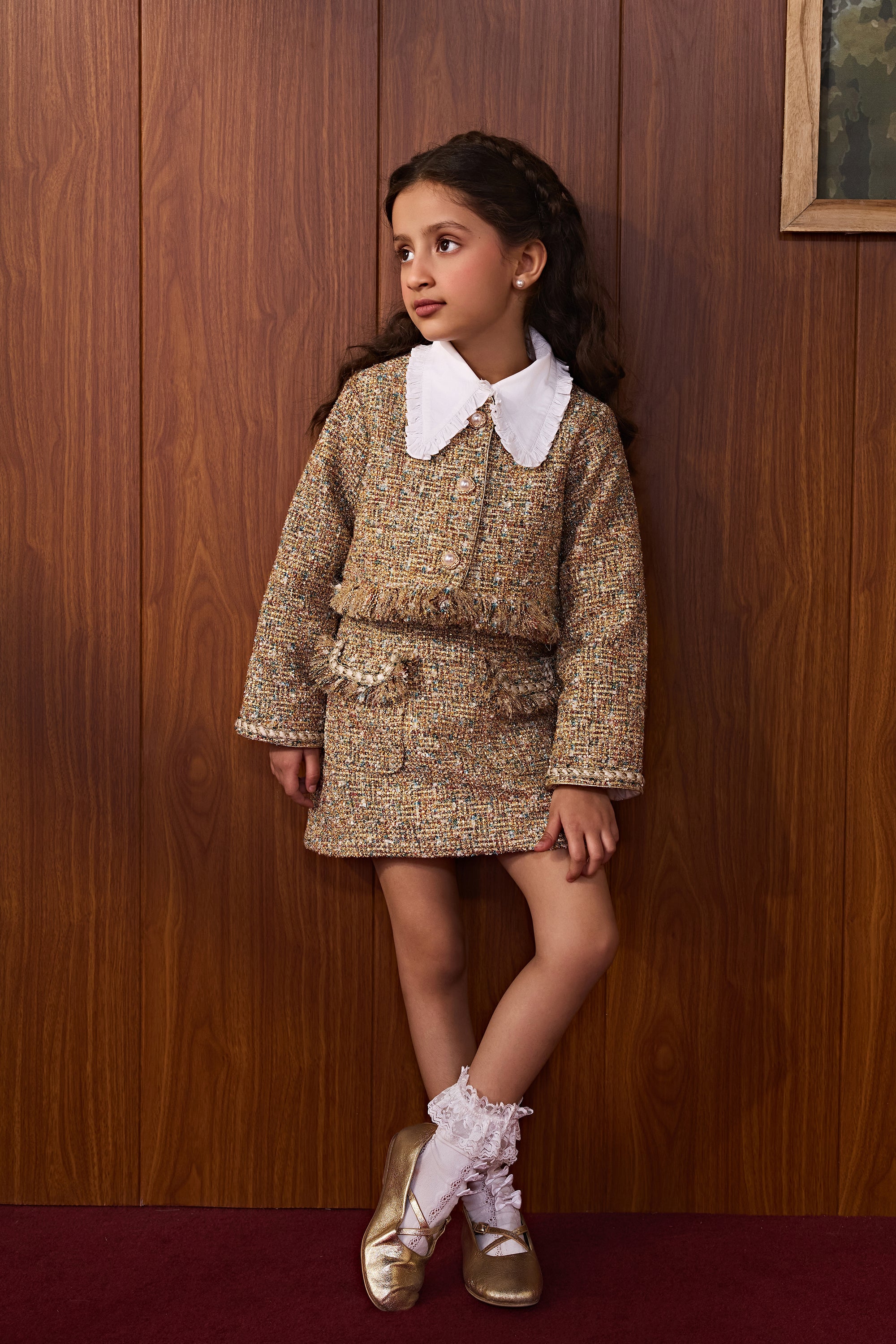 Frostine Tweed Jacket with Skirt & Alaia Full Sleeves Shirt (Set of 3)
