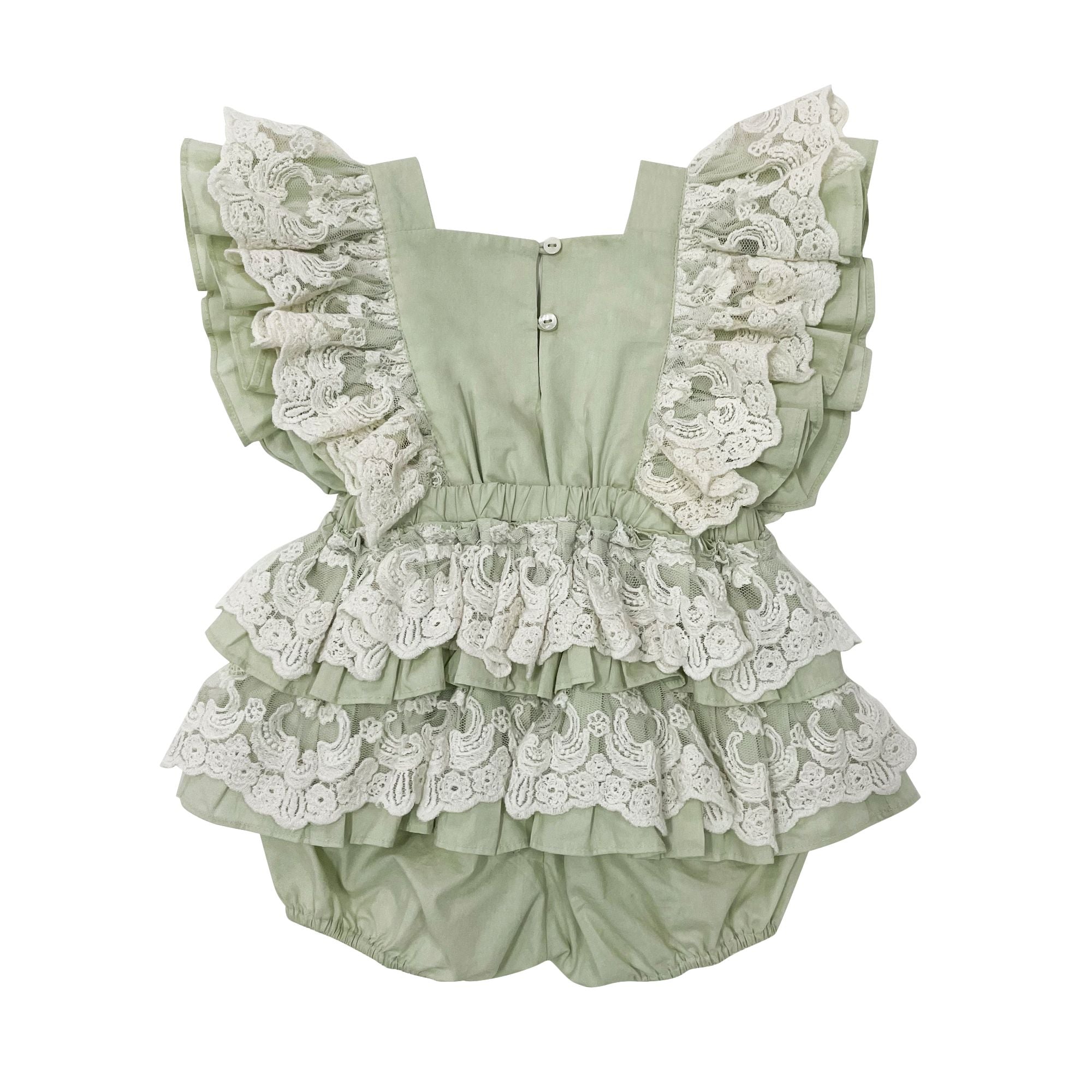 The Lacy Cotton Frill Romper (Green)
