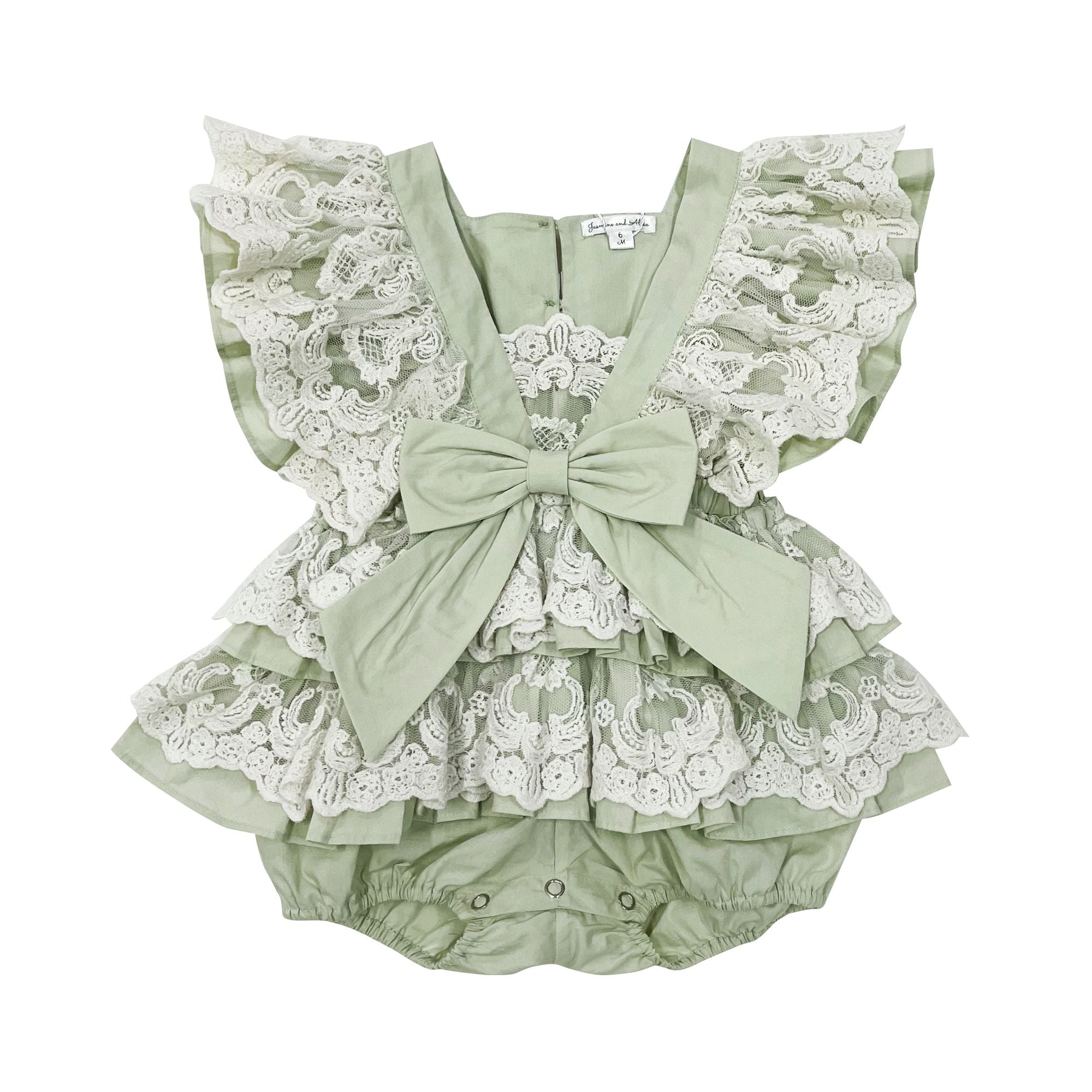 The Lacy Cotton Frill Romper (Green)
