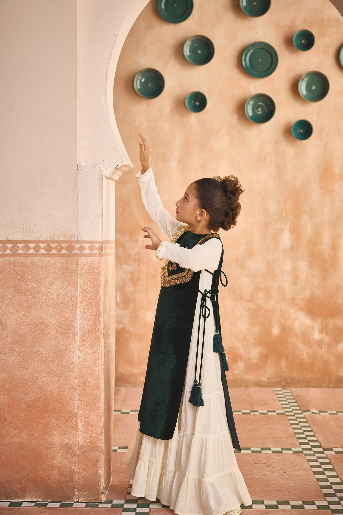 Green Velvet Gota Cape with Jalabiya