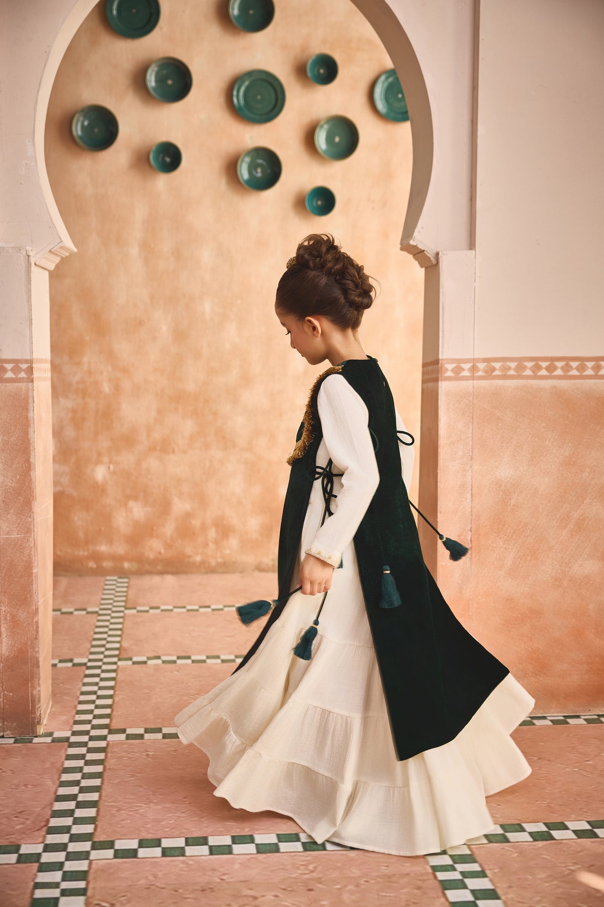 Green Velvet Gota Cape with Jalabiya