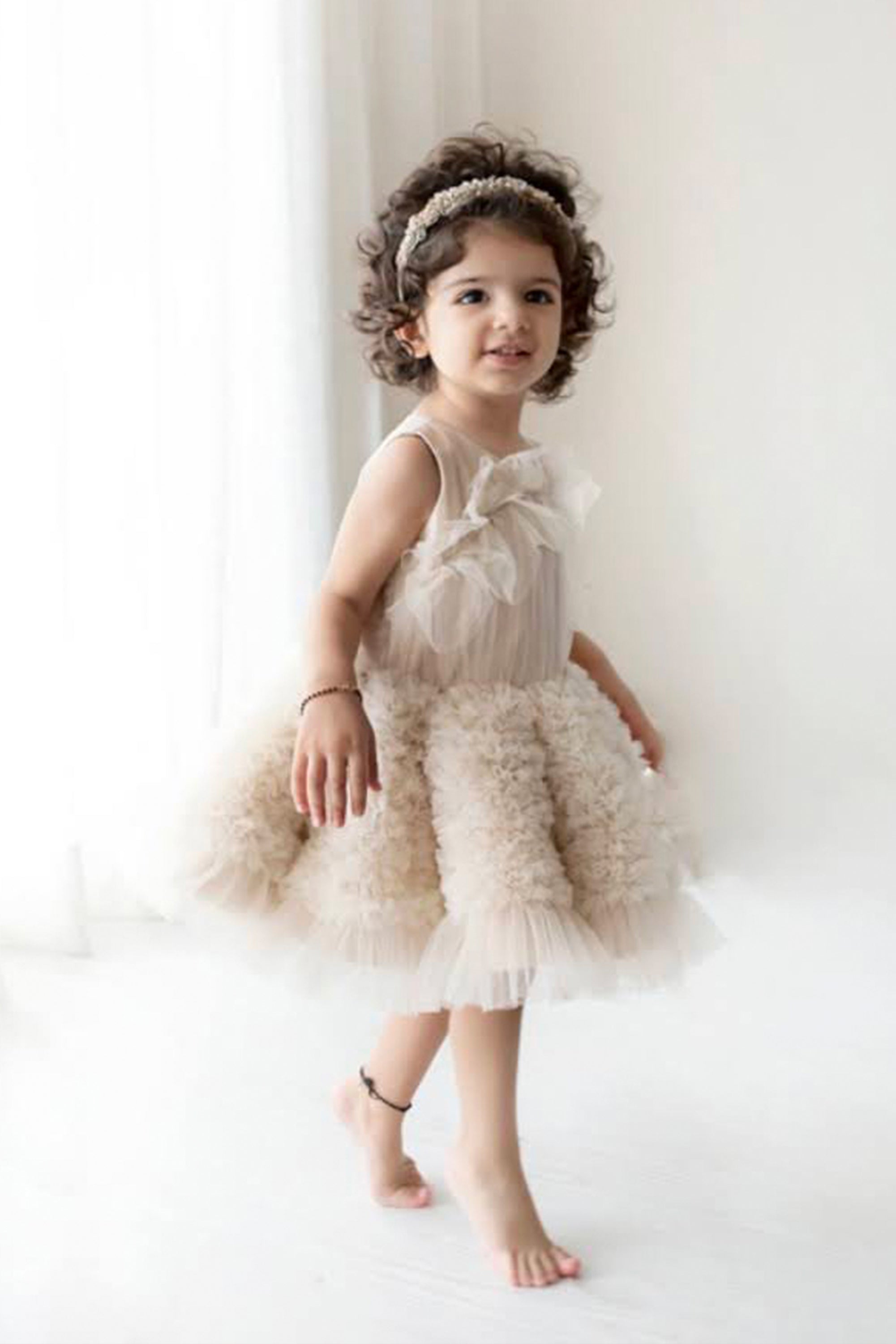 tulle beige dress Boho tulle wedding dress 8 US / Pale Copper / Beige