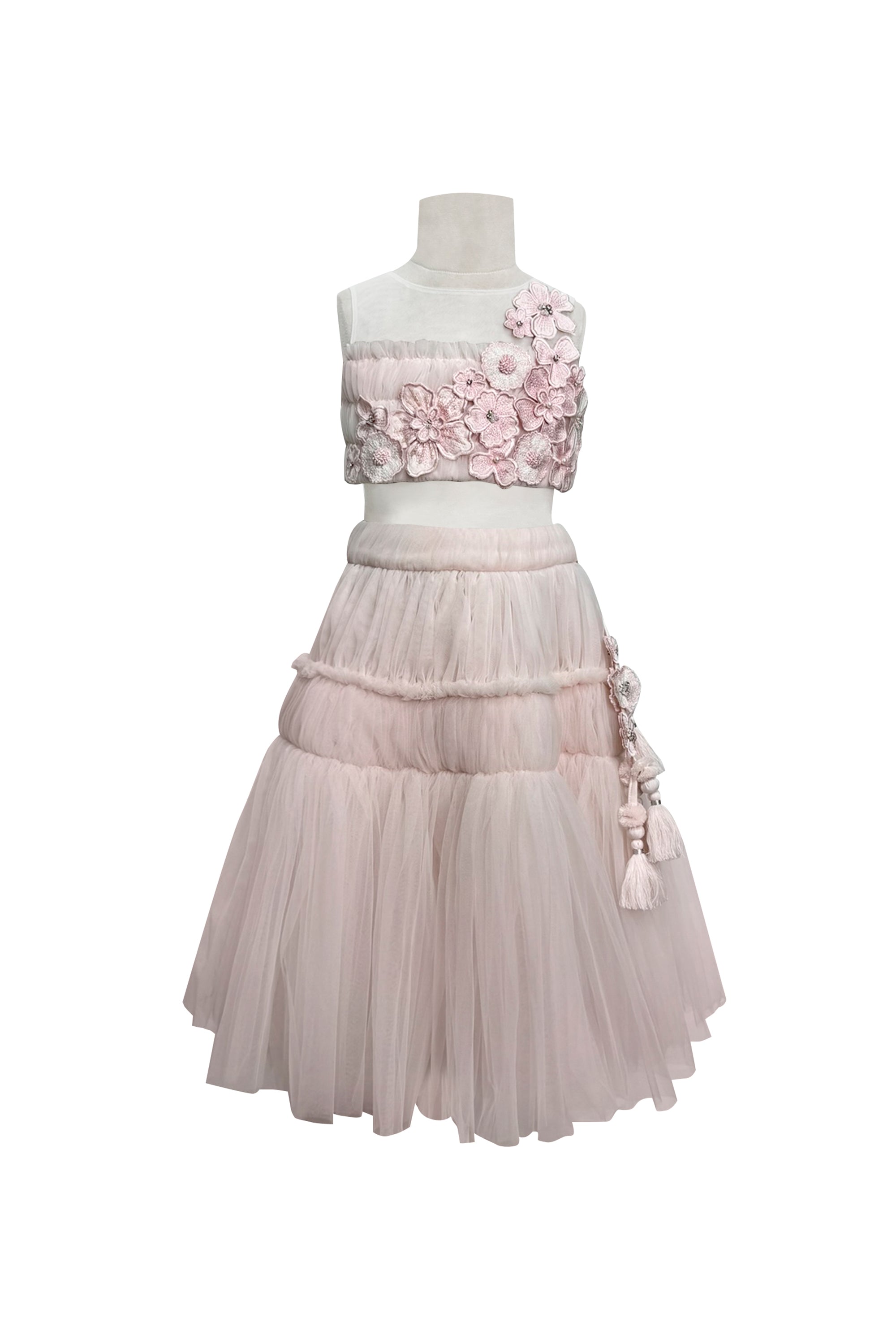 Tulle Lehenga & Applique Blouse (Pink)