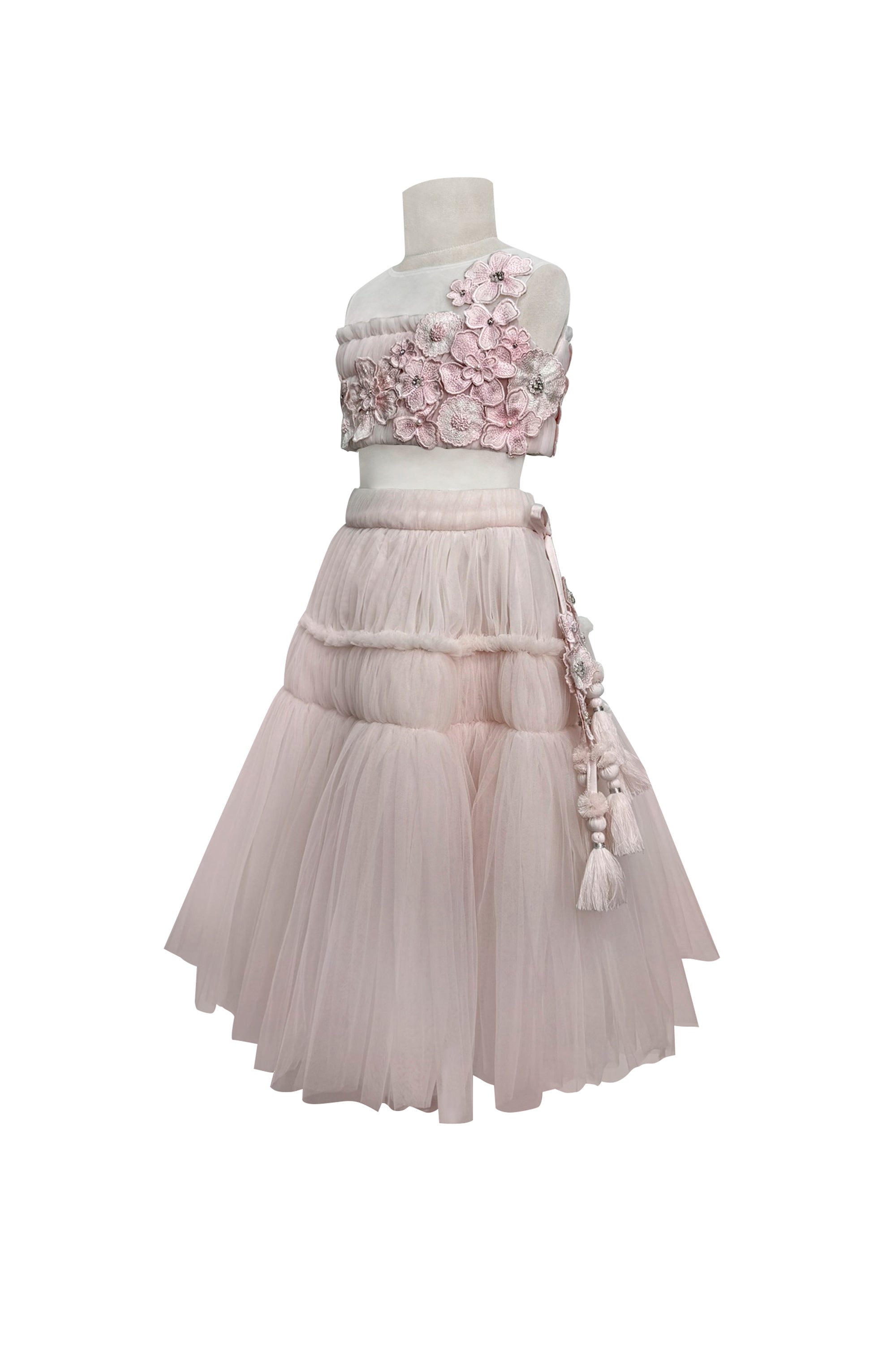 Tulle Lehenga & Applique Blouse (Pink)