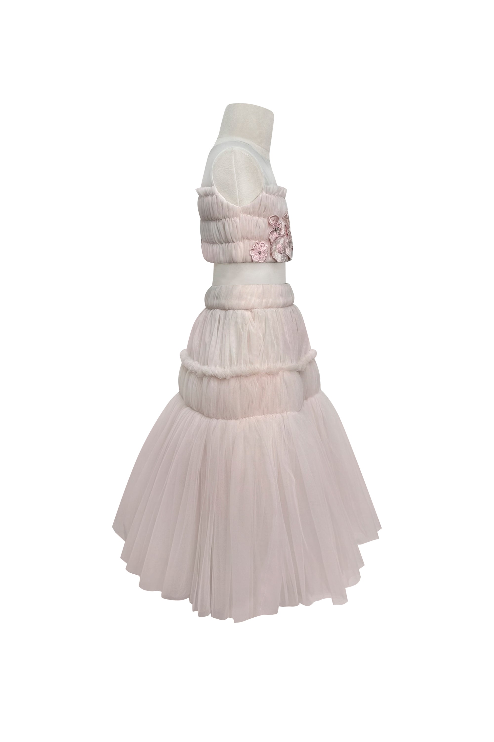 Tulle Lehenga & Applique Blouse (Pink)