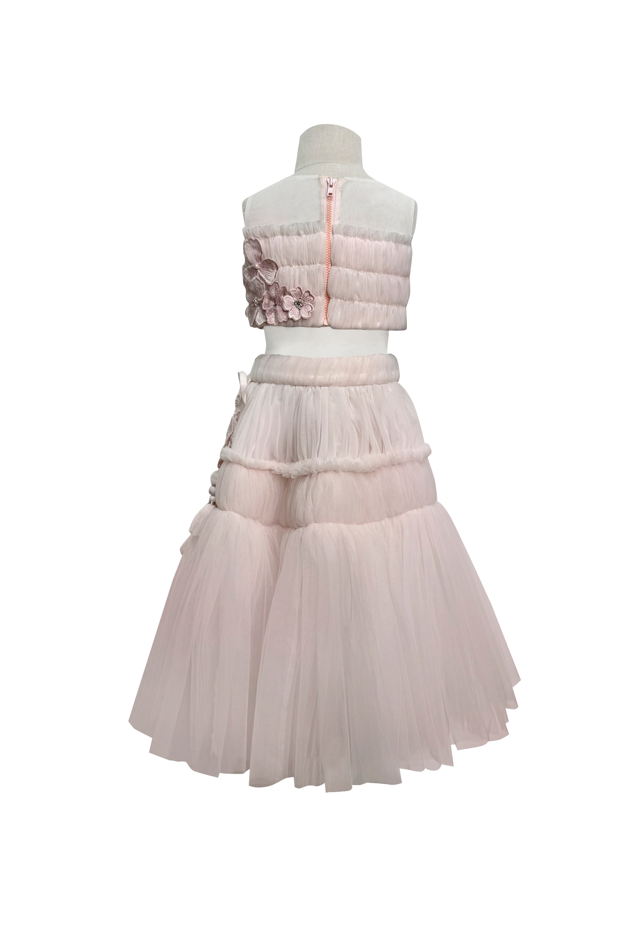 Tulle Lehenga & Applique Blouse (Pink)