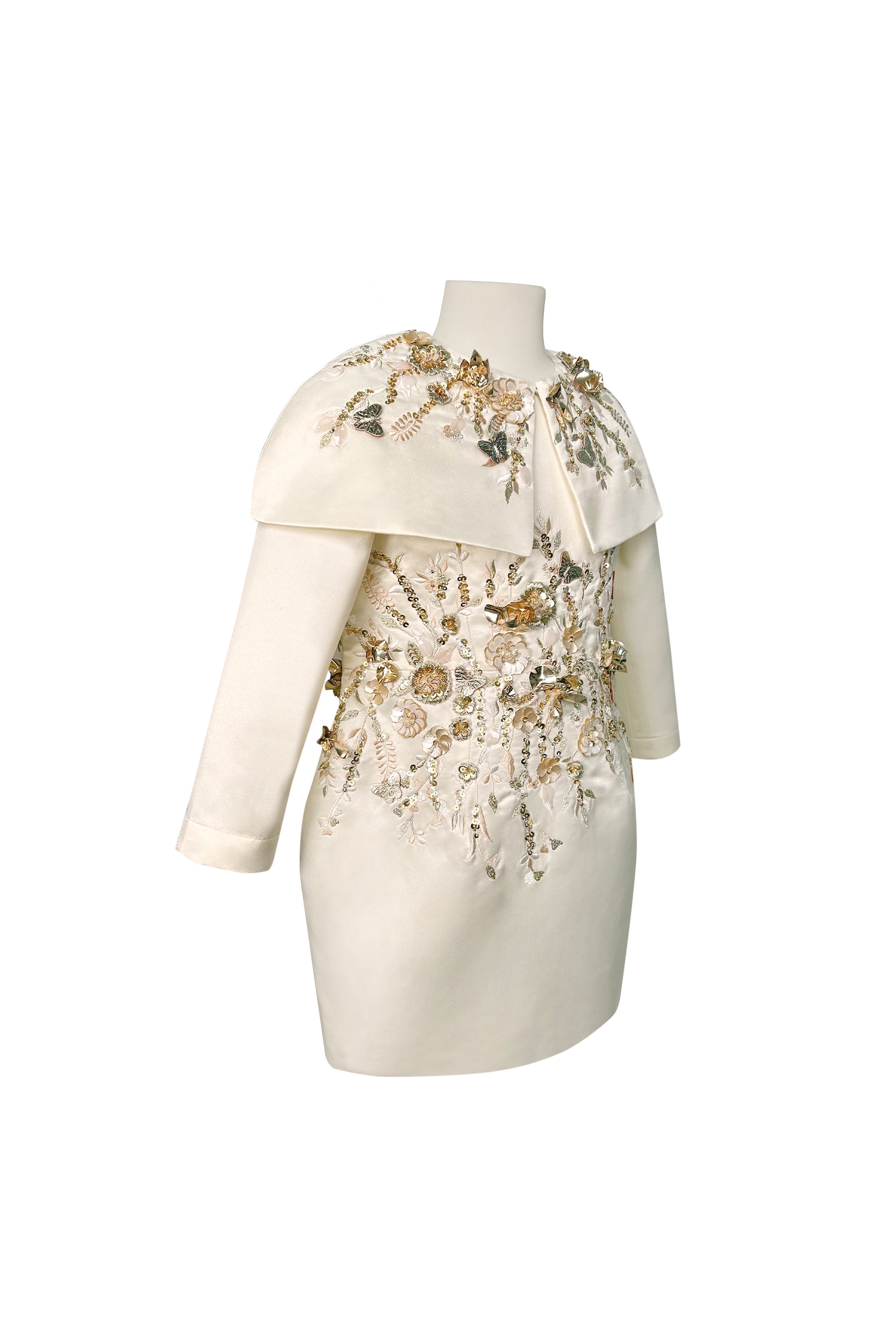 The Celestia Full Sleeves Gold Dress with Cape (Set of 2)