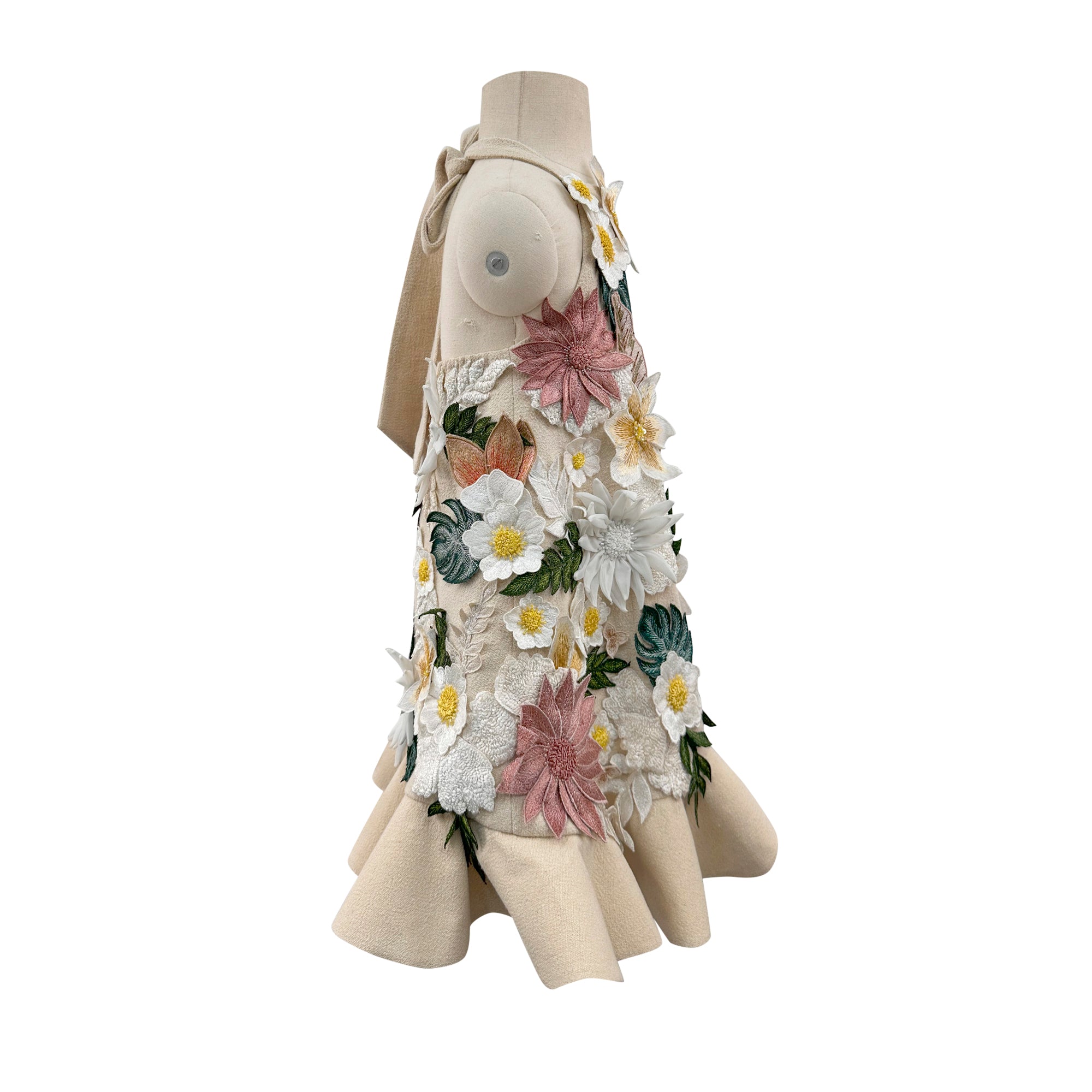 Floral Applique Dress with Detachable Feathers