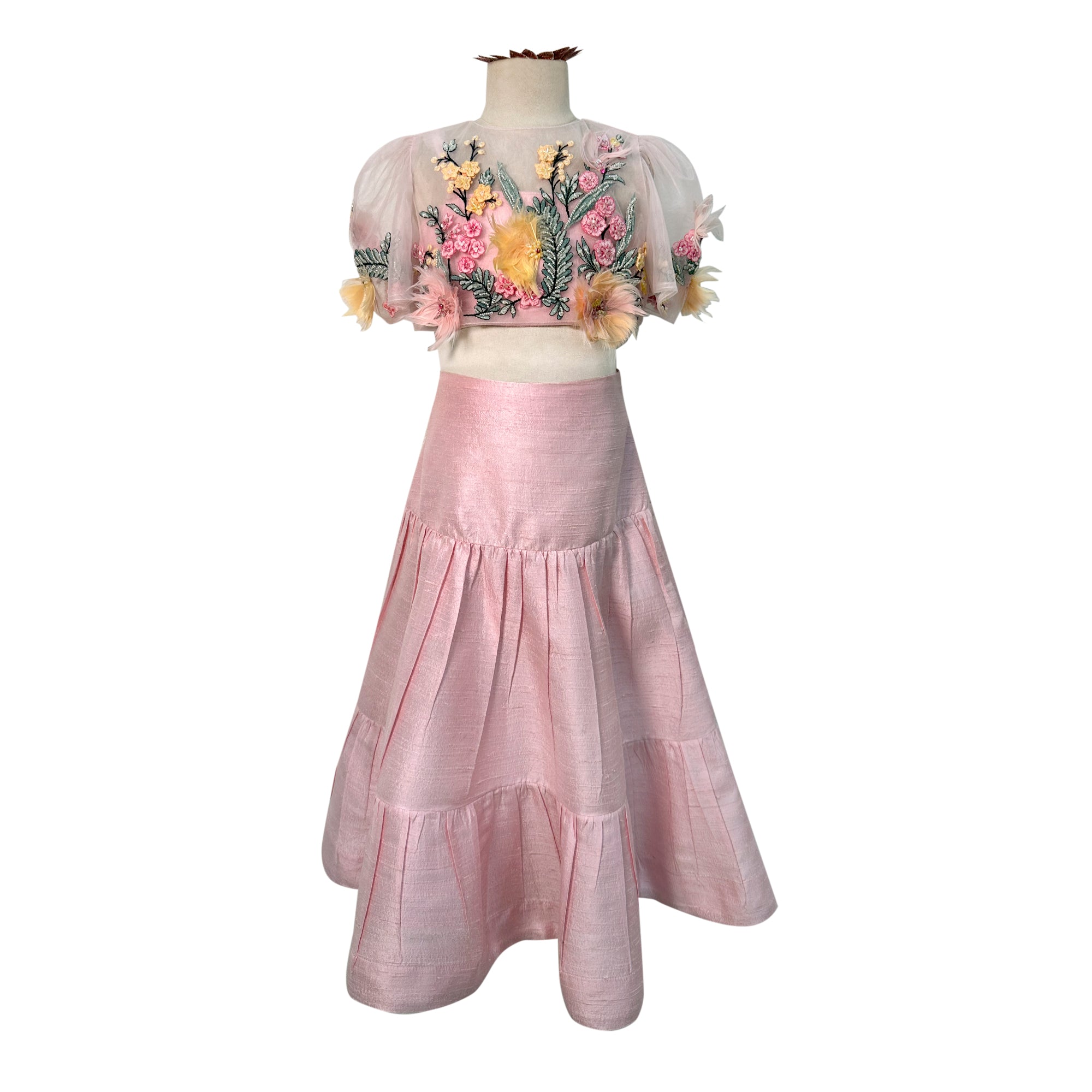 Lehenga with Embroidered Tulle Cape Style Blouse