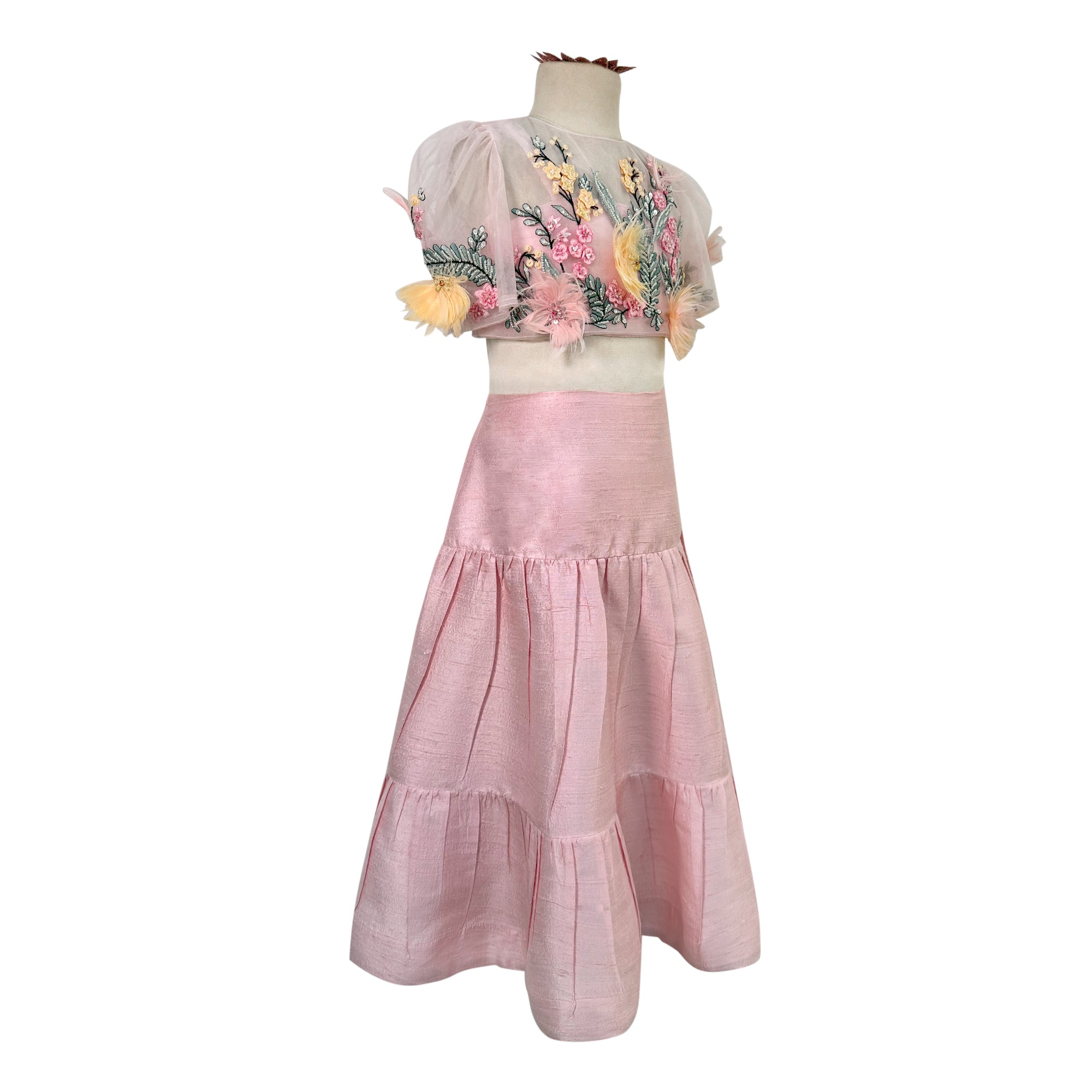 Lehenga with Embroidered Tulle Cape Style Blouse