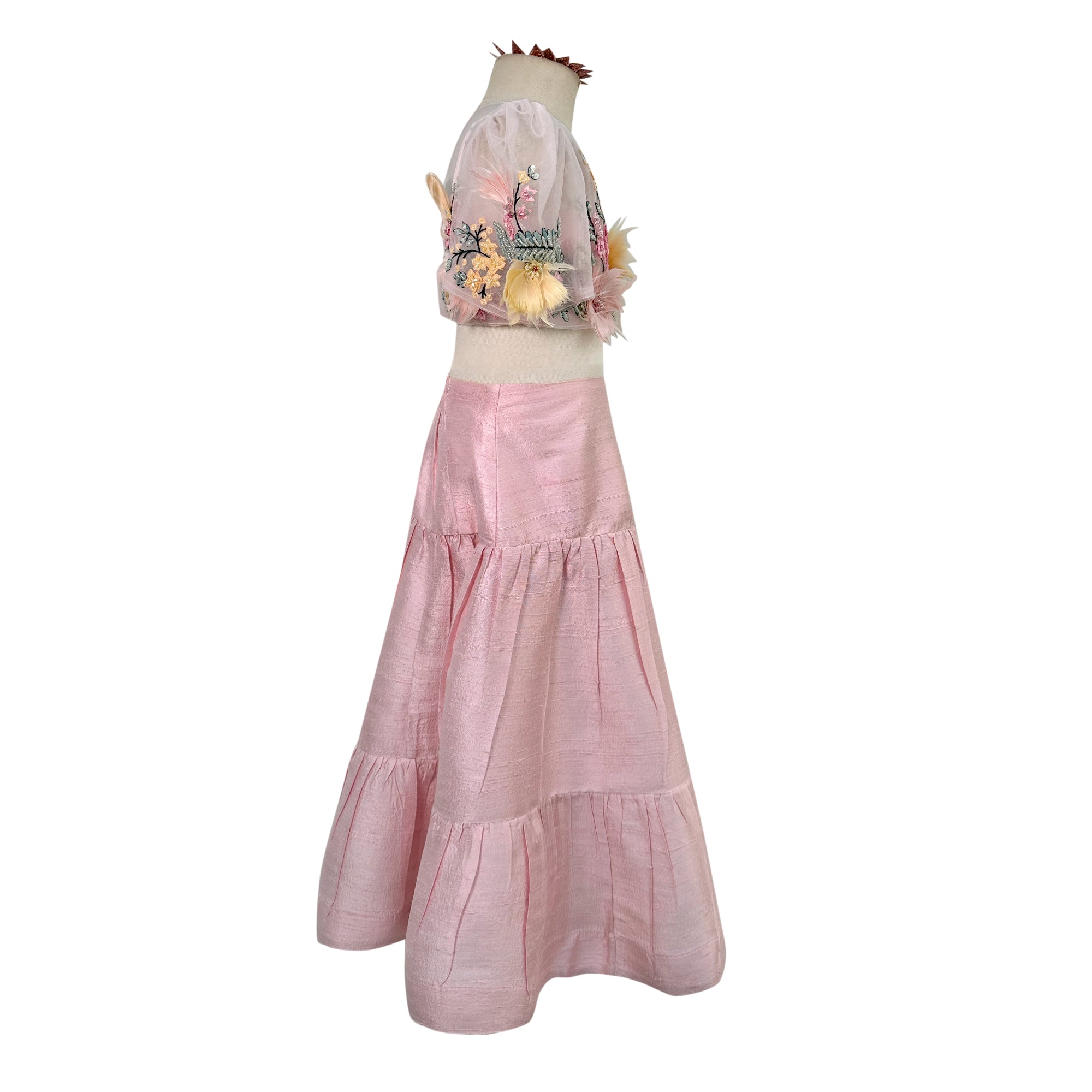 Lehenga with Embroidered Tulle Cape Style Blouse