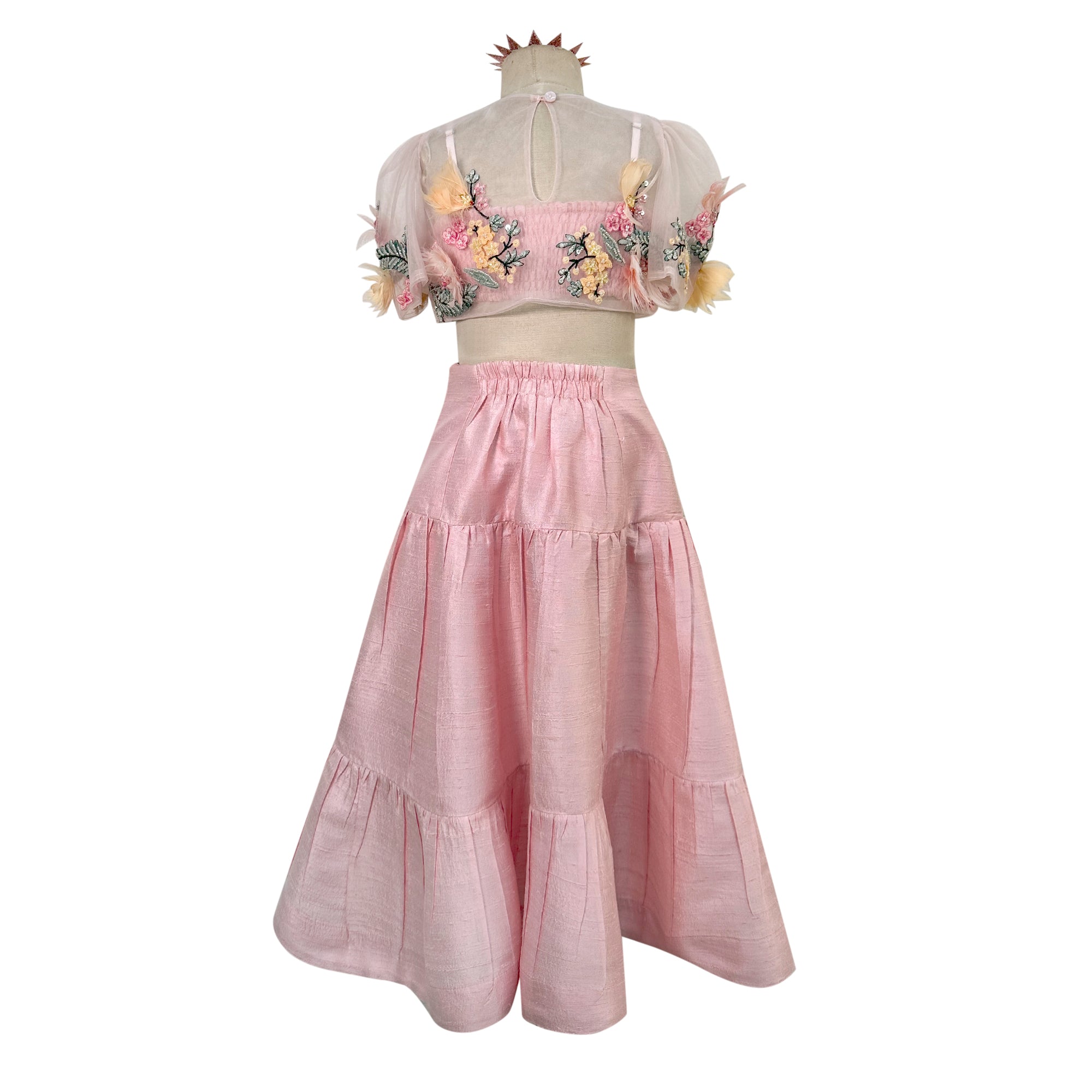 Lehenga with Embroidered Tulle Cape Style Blouse