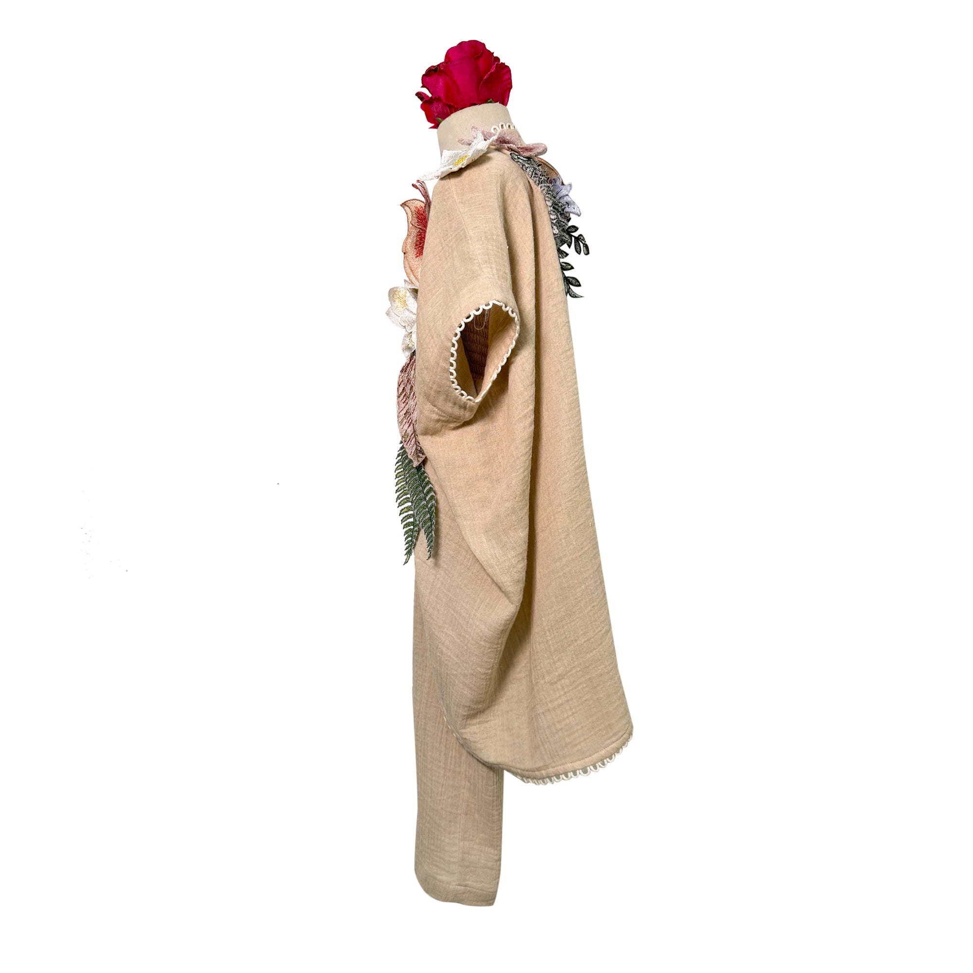 Cotton Jumpsuit with Floral Applique Cape