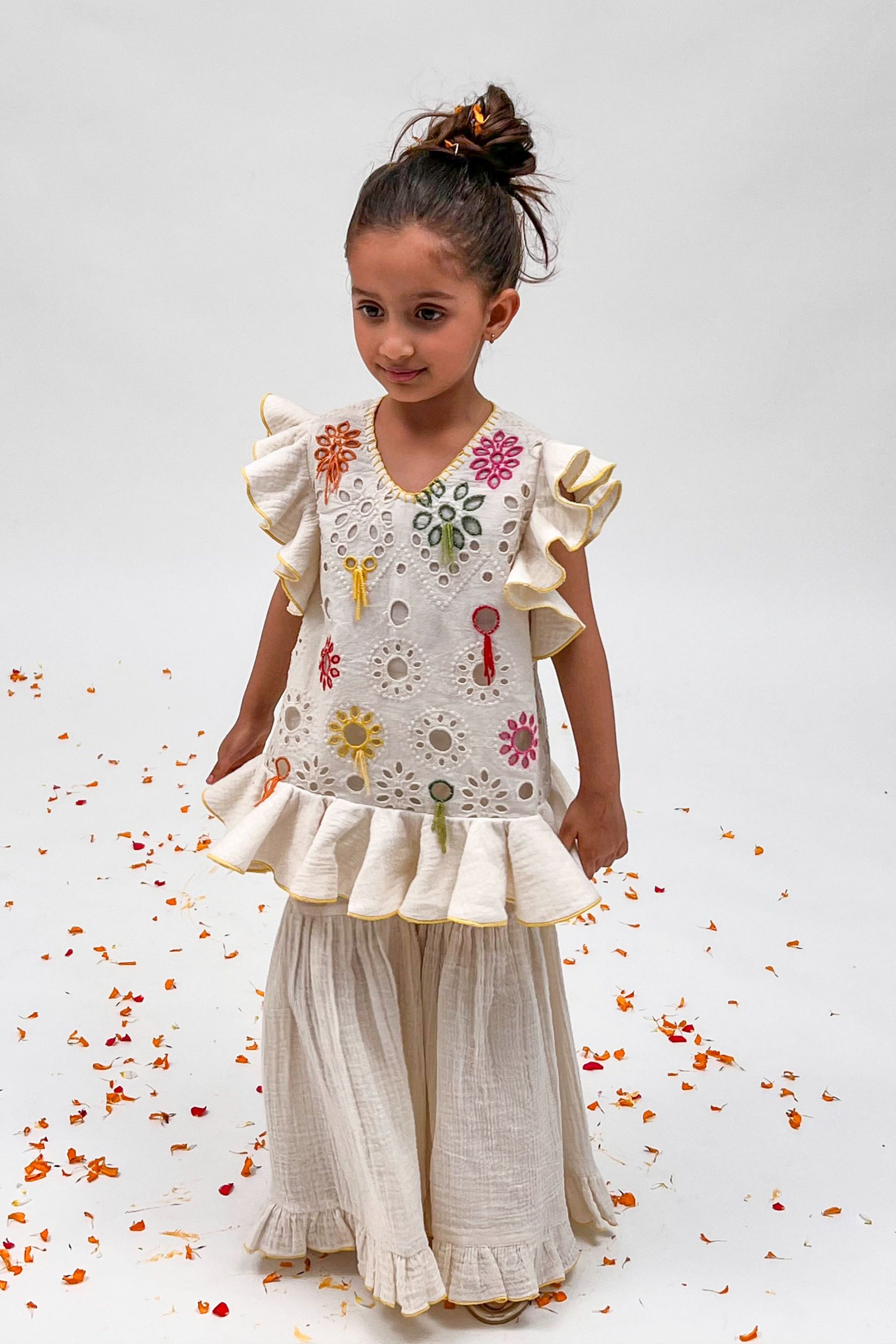 Schiffli Kurta with Crinkle Cotton Sharara