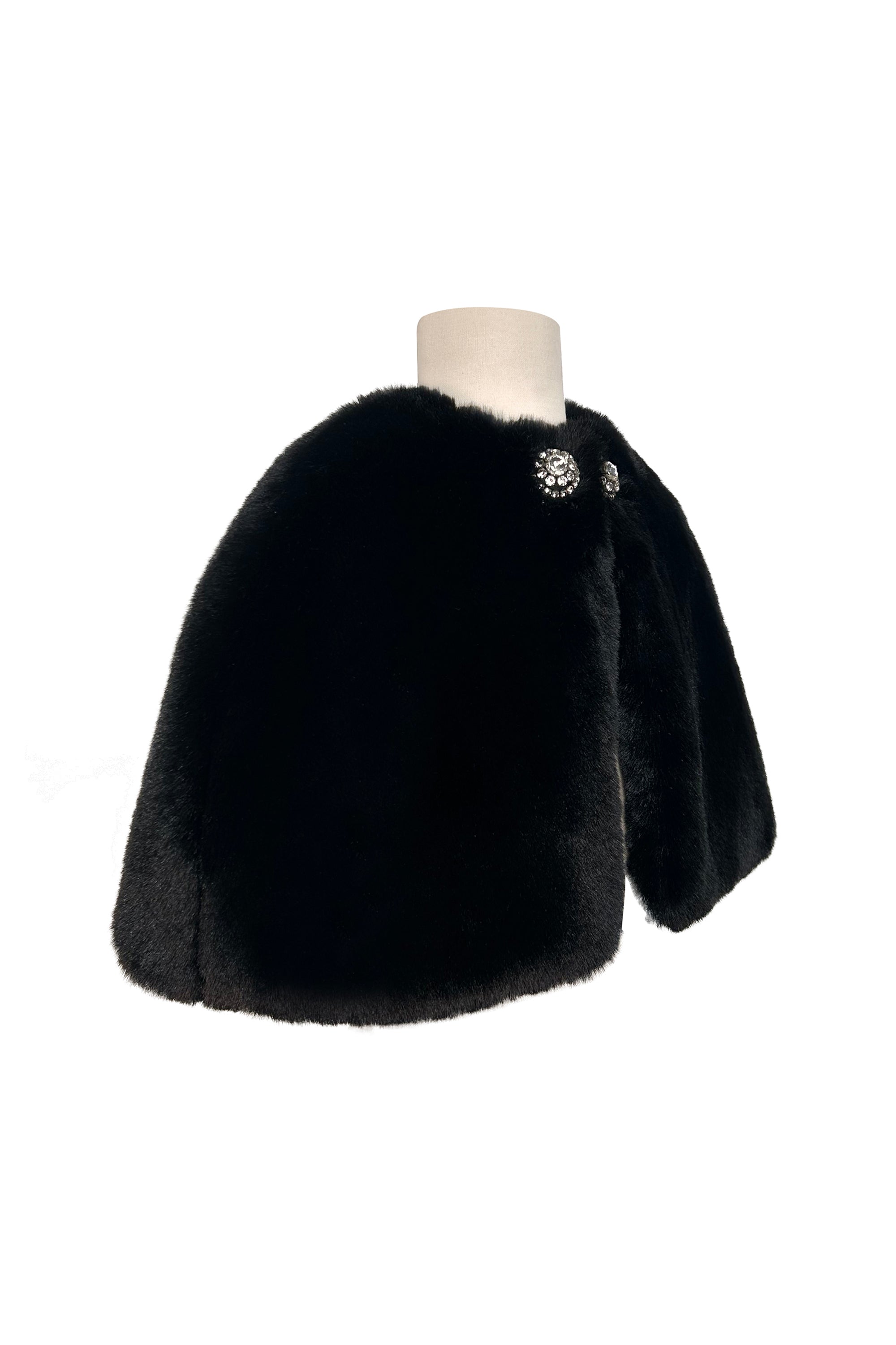 Black Fur Cape with Embellished Brooches