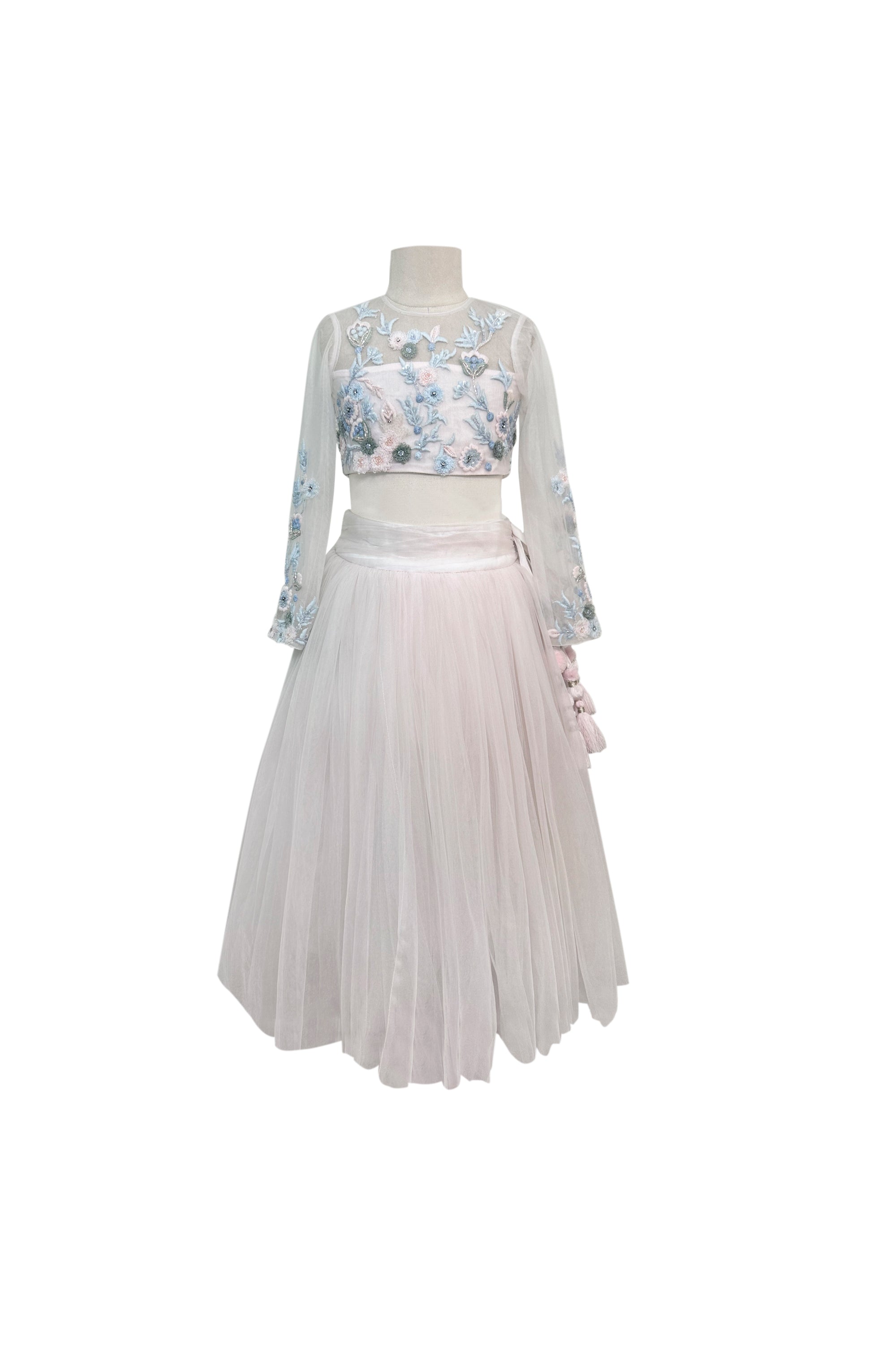 Tulle Lehenga with Embroidered Full Sleeves Blouse