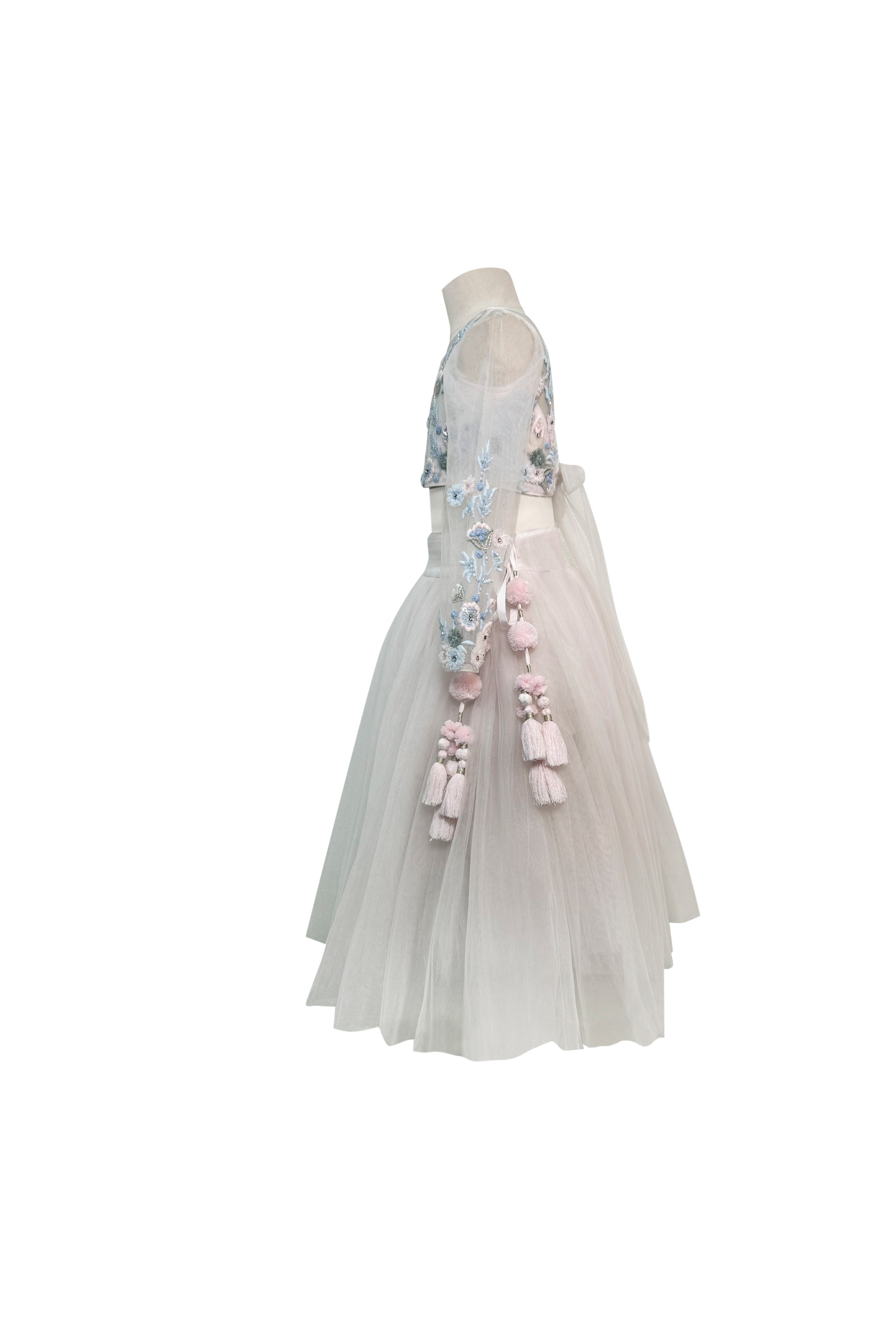 Tulle Lehenga with Embroidered Full Sleeves Blouse