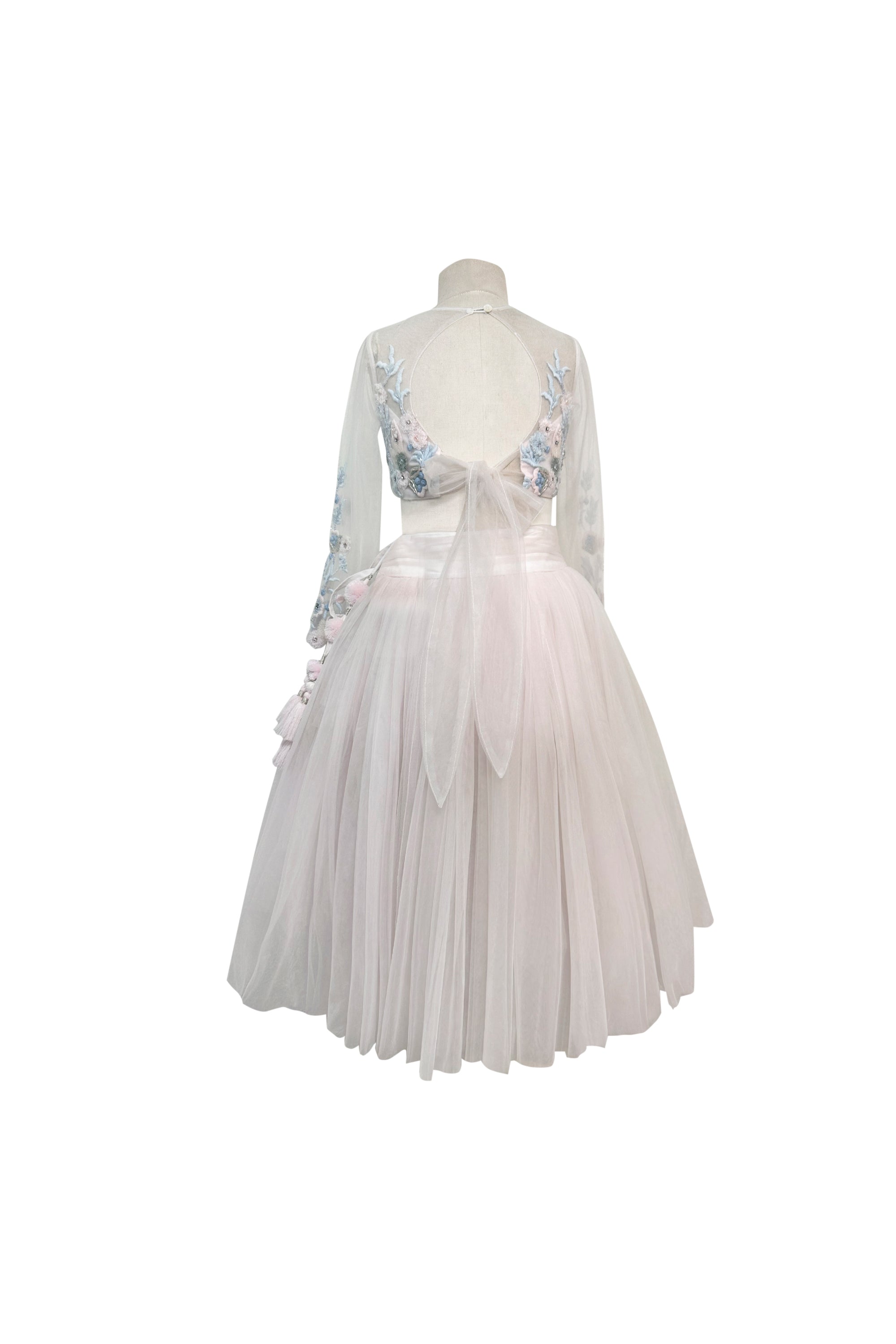 Tulle Lehenga with Embroidered Full Sleeves Blouse