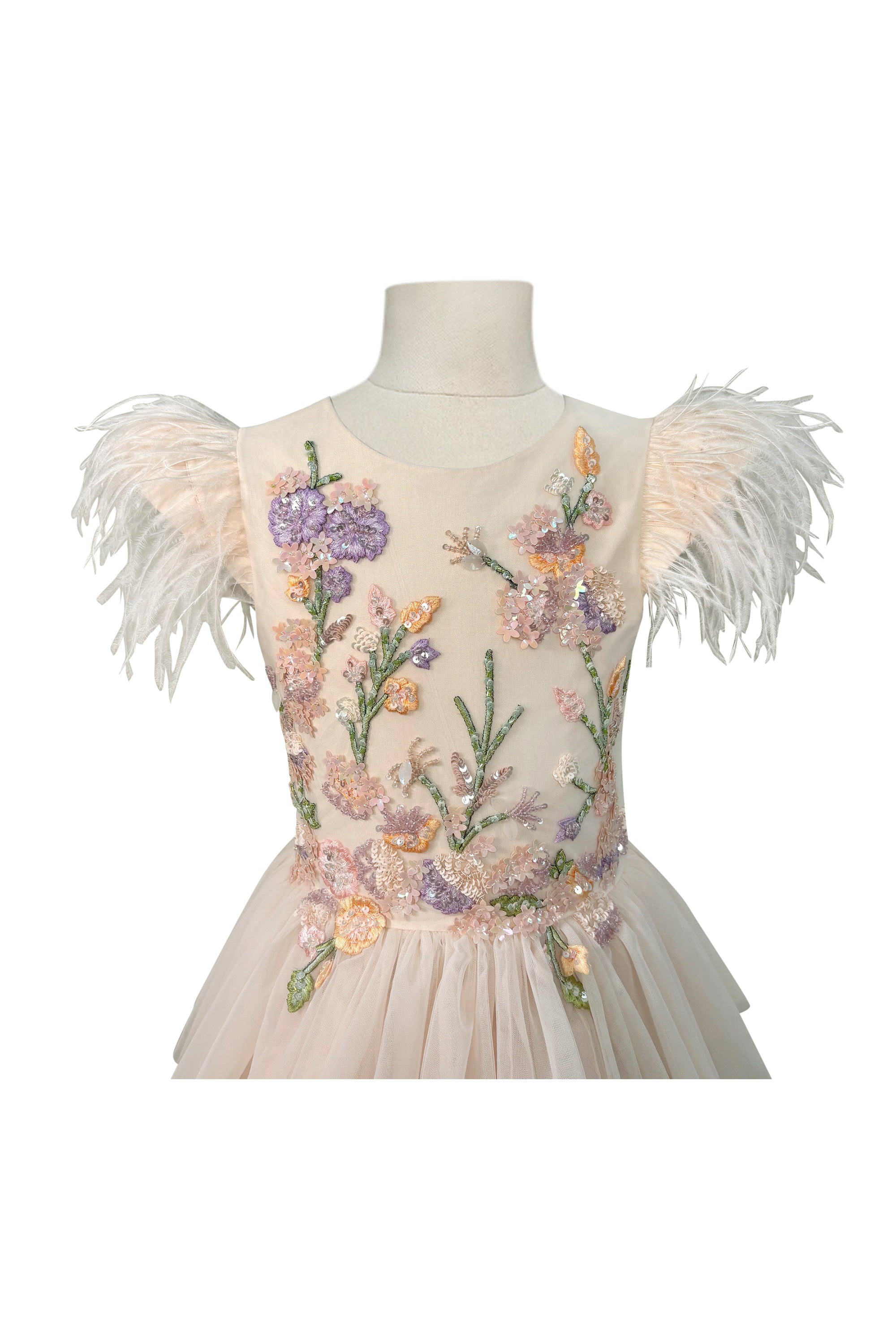 Mary Tulle Midi Dress with Trail (Coral Pink)